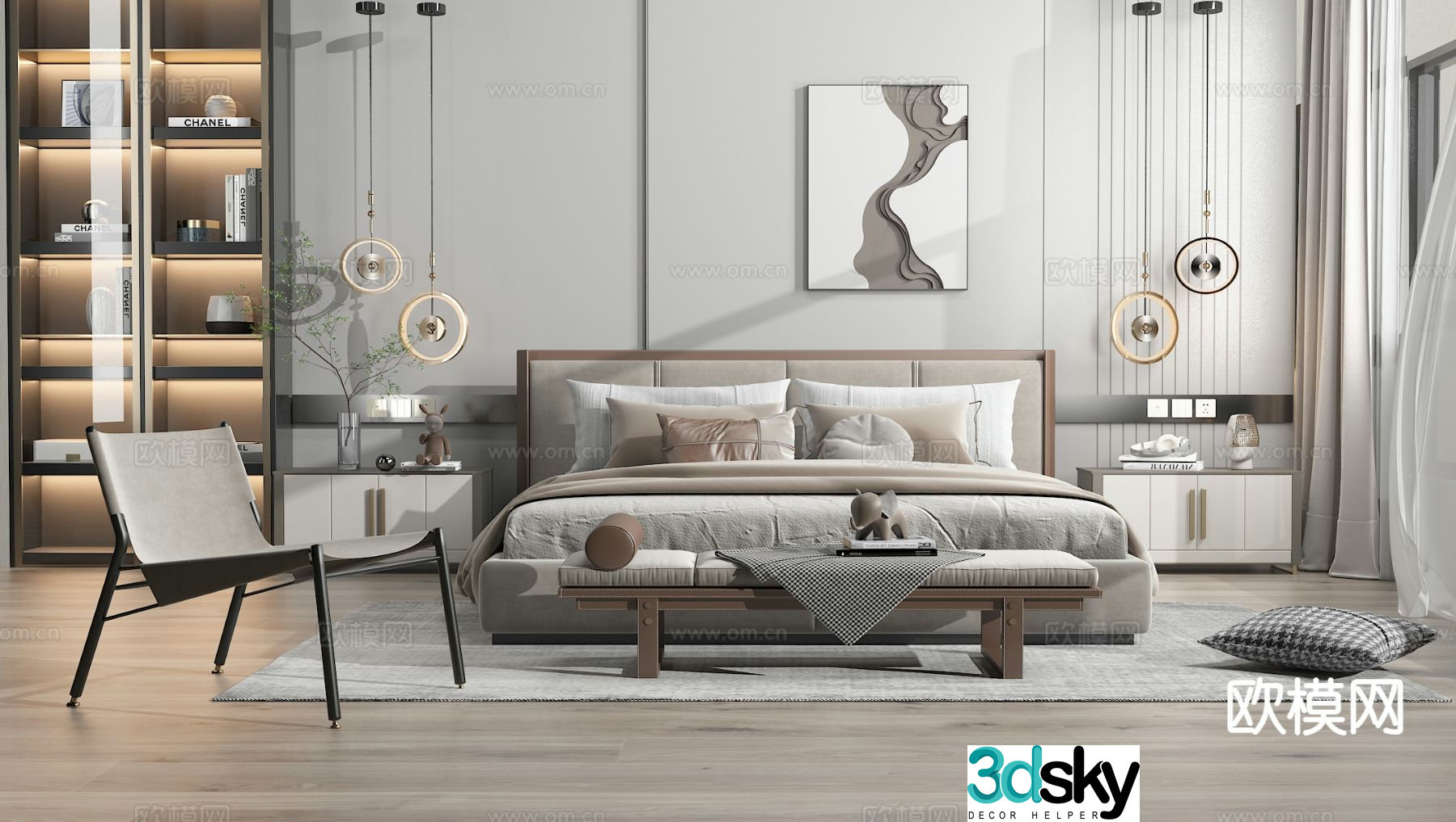 Modern double bed 3d model