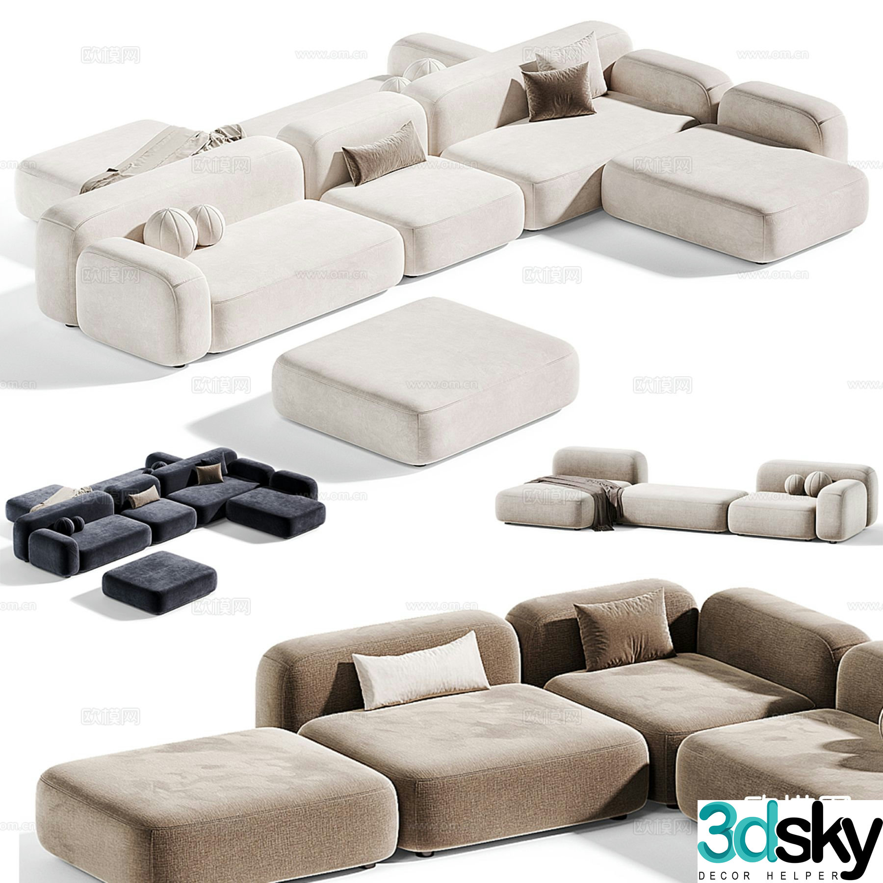 Ribble modern spliced â€‹â€‹sofa multi-person sofa 3d model