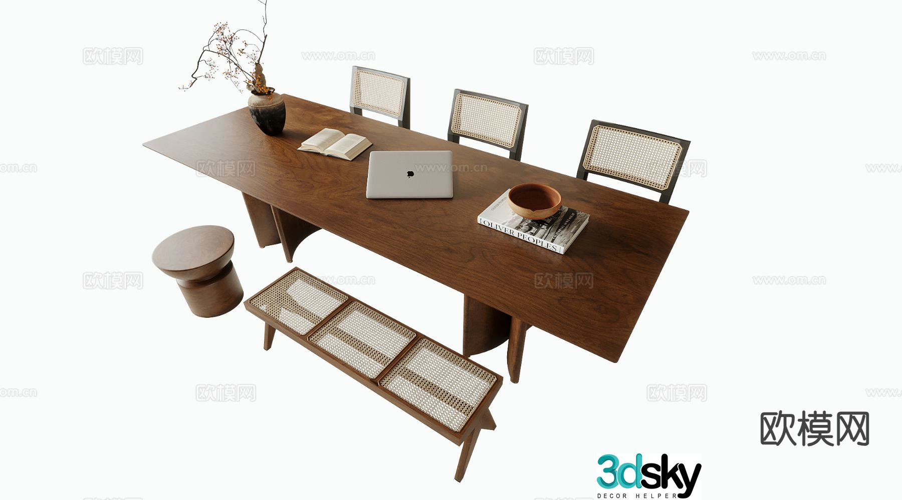 Medieval style dining table and chairs 3d model