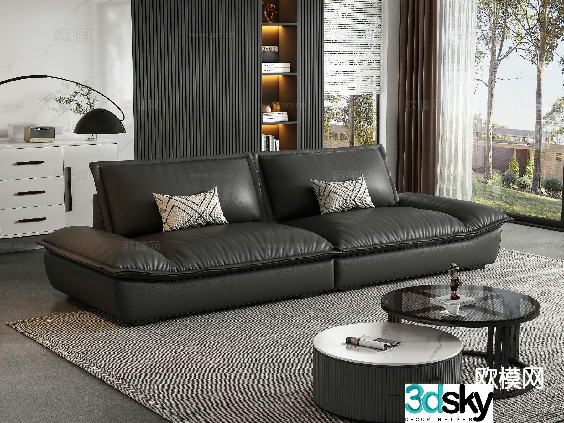 Modern leather sofa loveseat 3d model