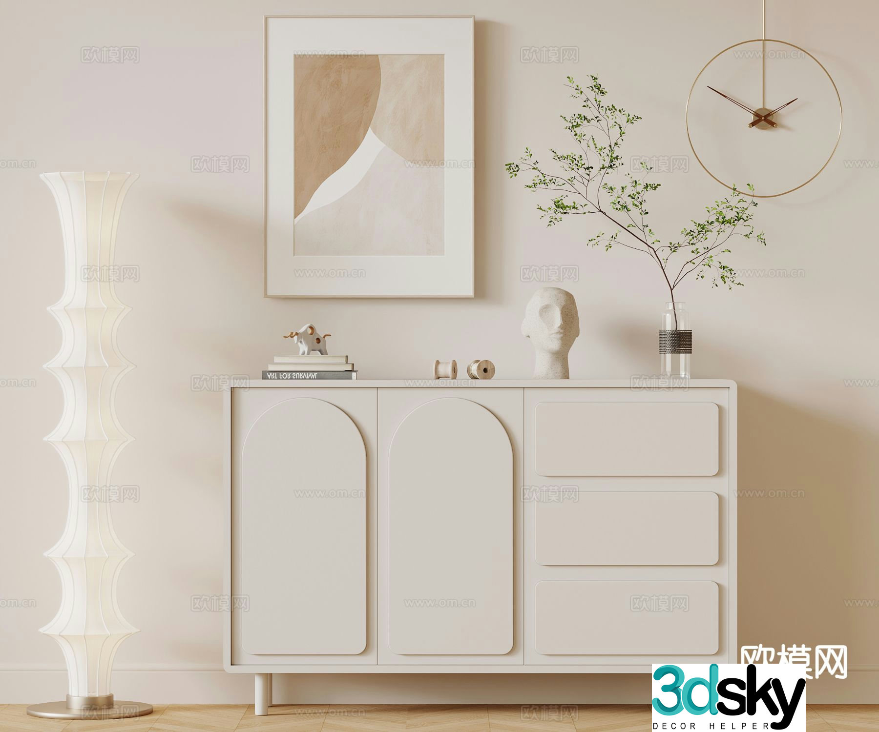 Creamy style porch cabinet side cabinet 3d model