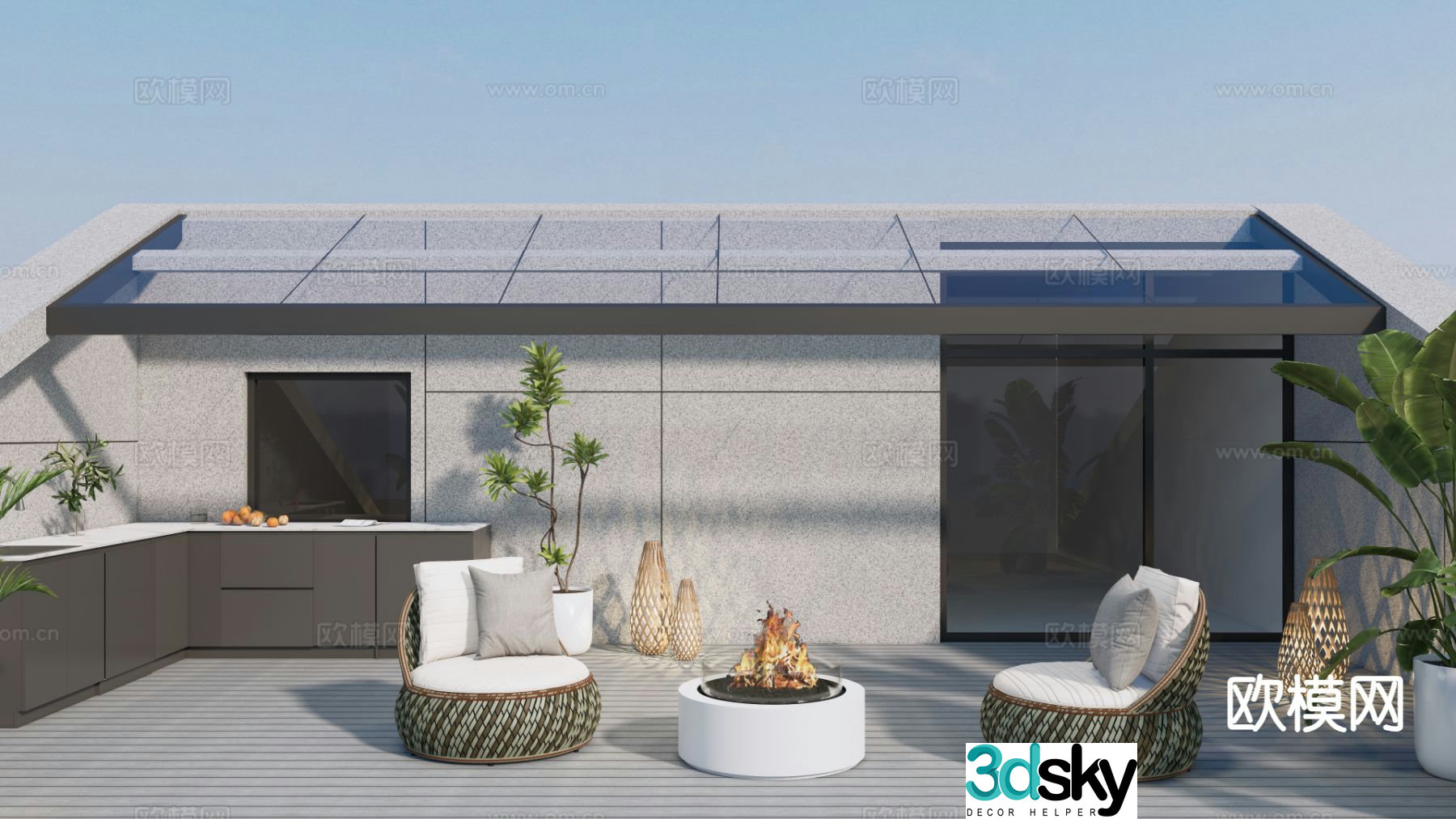 Modern courtyard landscape roof garden 3d model