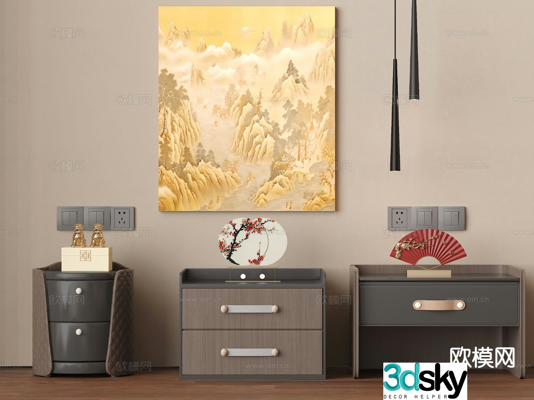 New Chinese style bedside table 3d model