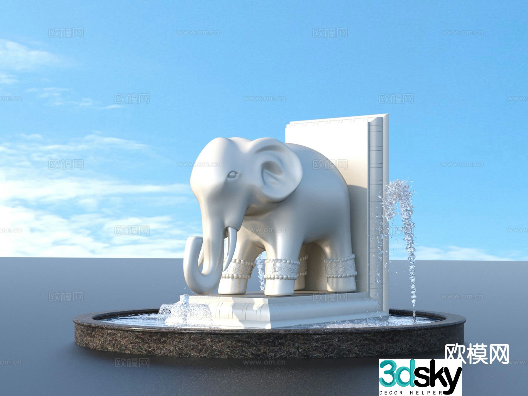 Elephant sculpture urban sculpture water fountain landscape sculpture 3d model