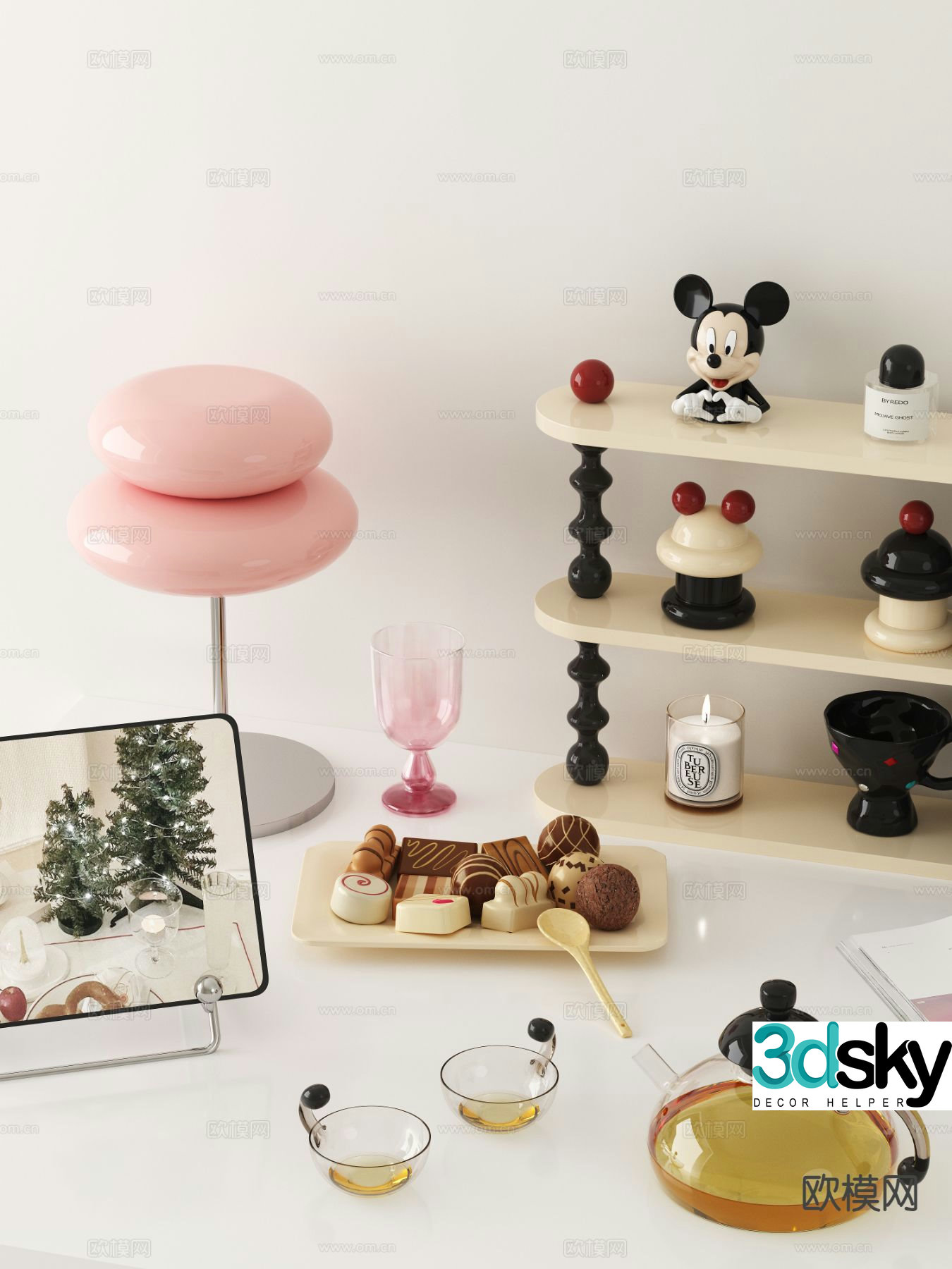 Modern tableware decorations gourmet desserts flat 3d model