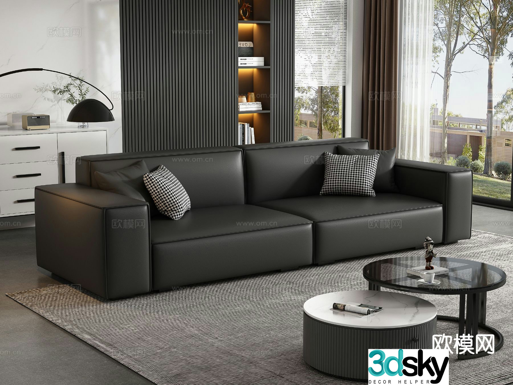 Modern leather sofa loveseat 3d model