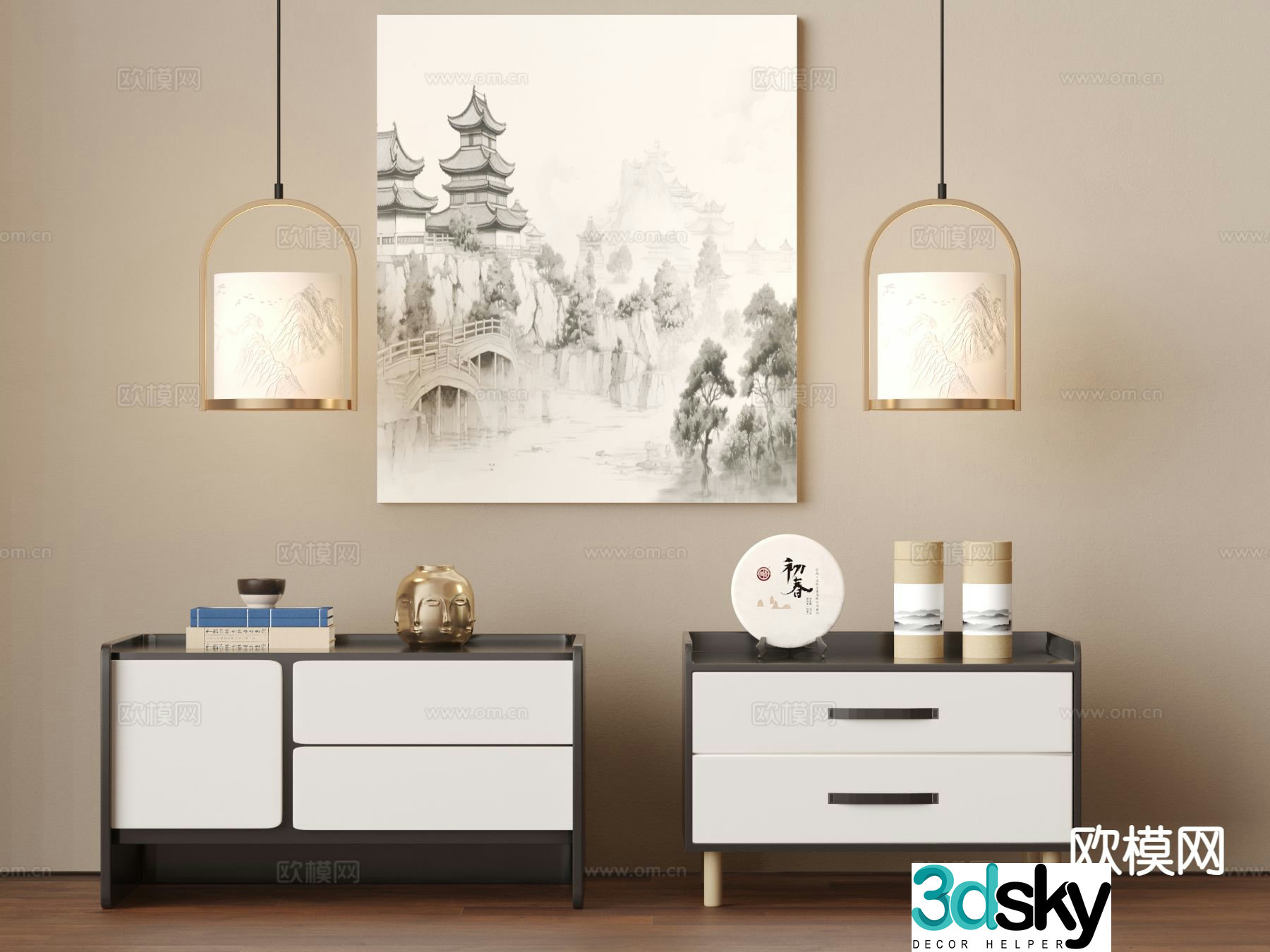 New Chinese style bedside table 3d model