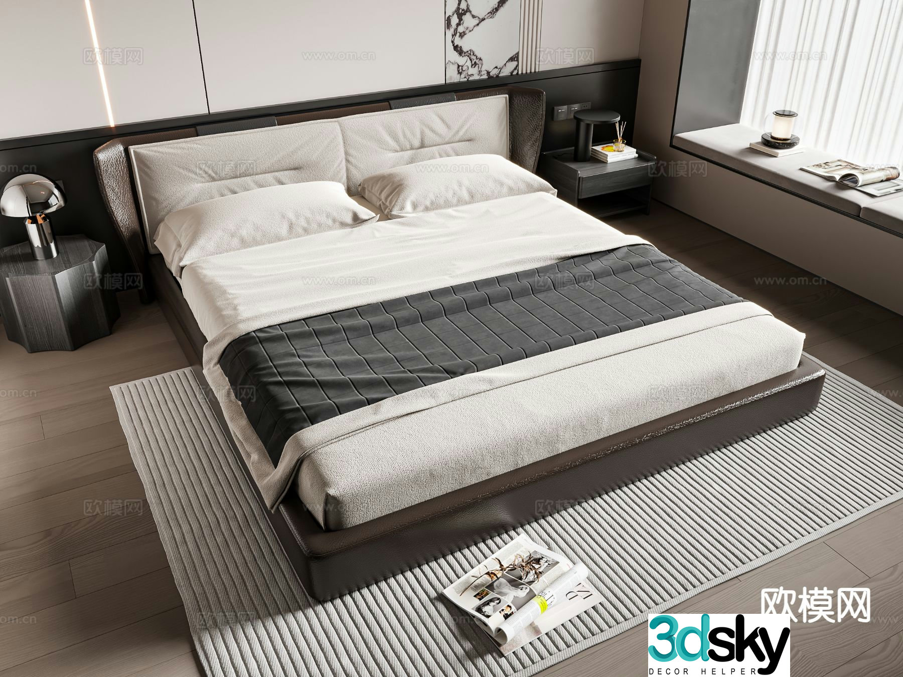 Modern double bed 3d model