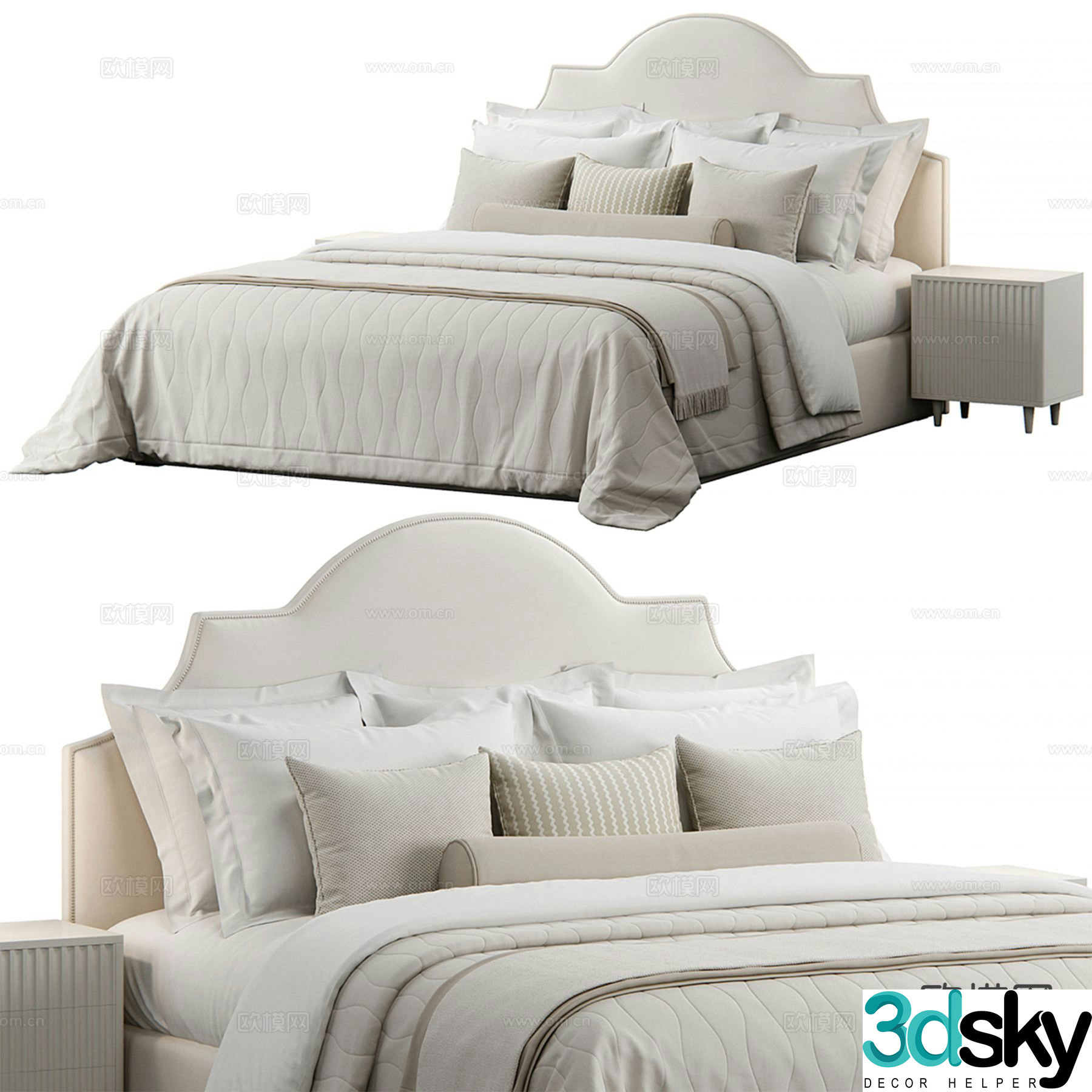 Simple European double bed 3d model