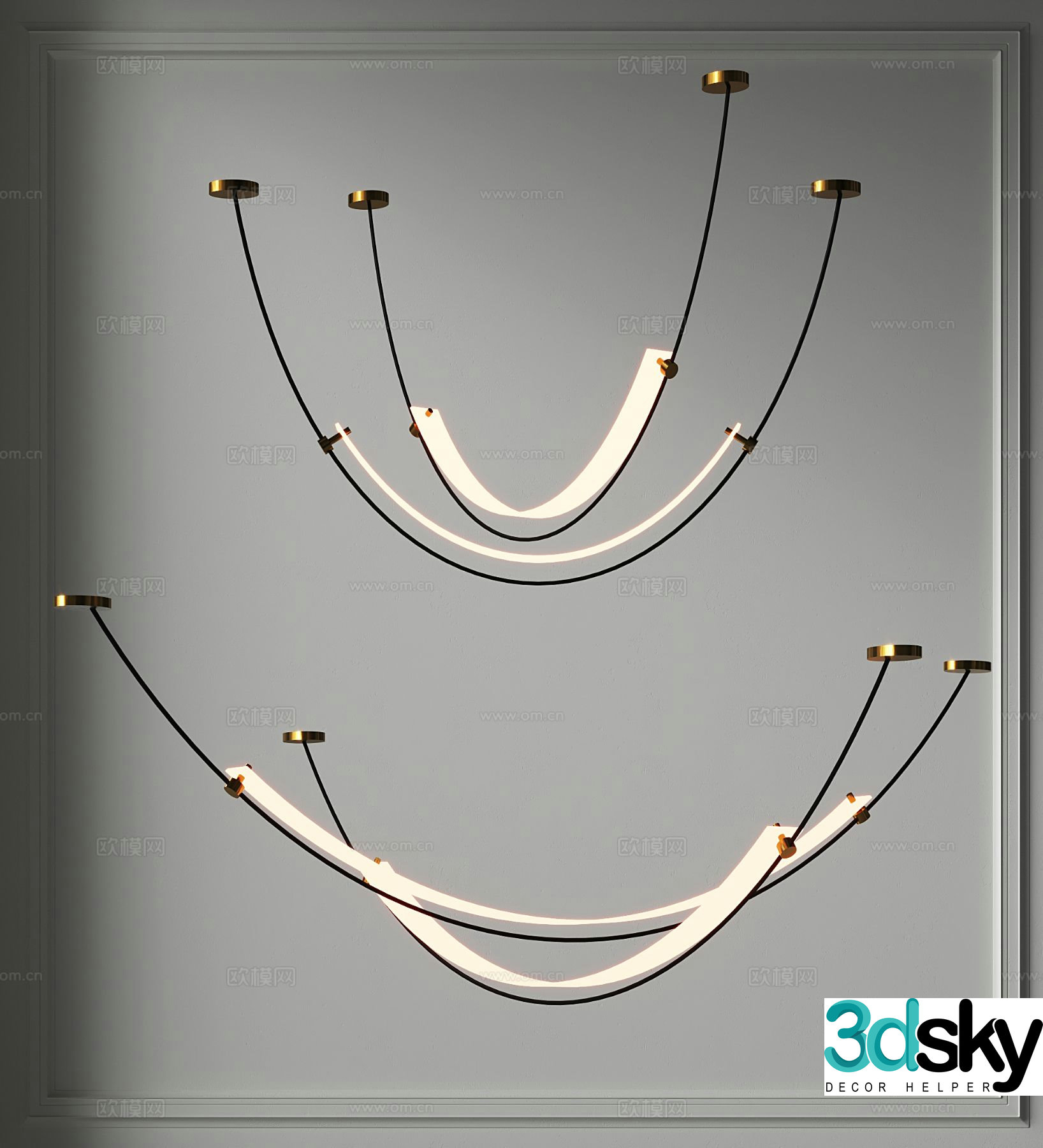 Light luxury metal chandelier curve chandelier linear chandelier 3d model