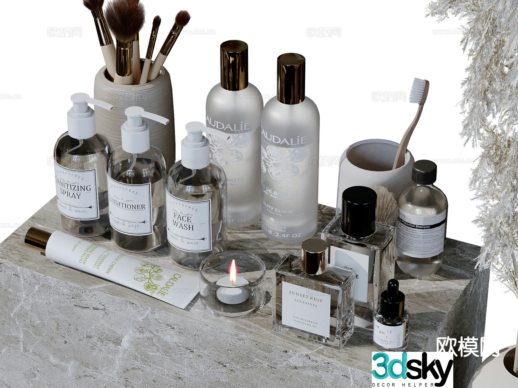 Modern bathroom accessories toiletries detergents 3D model
