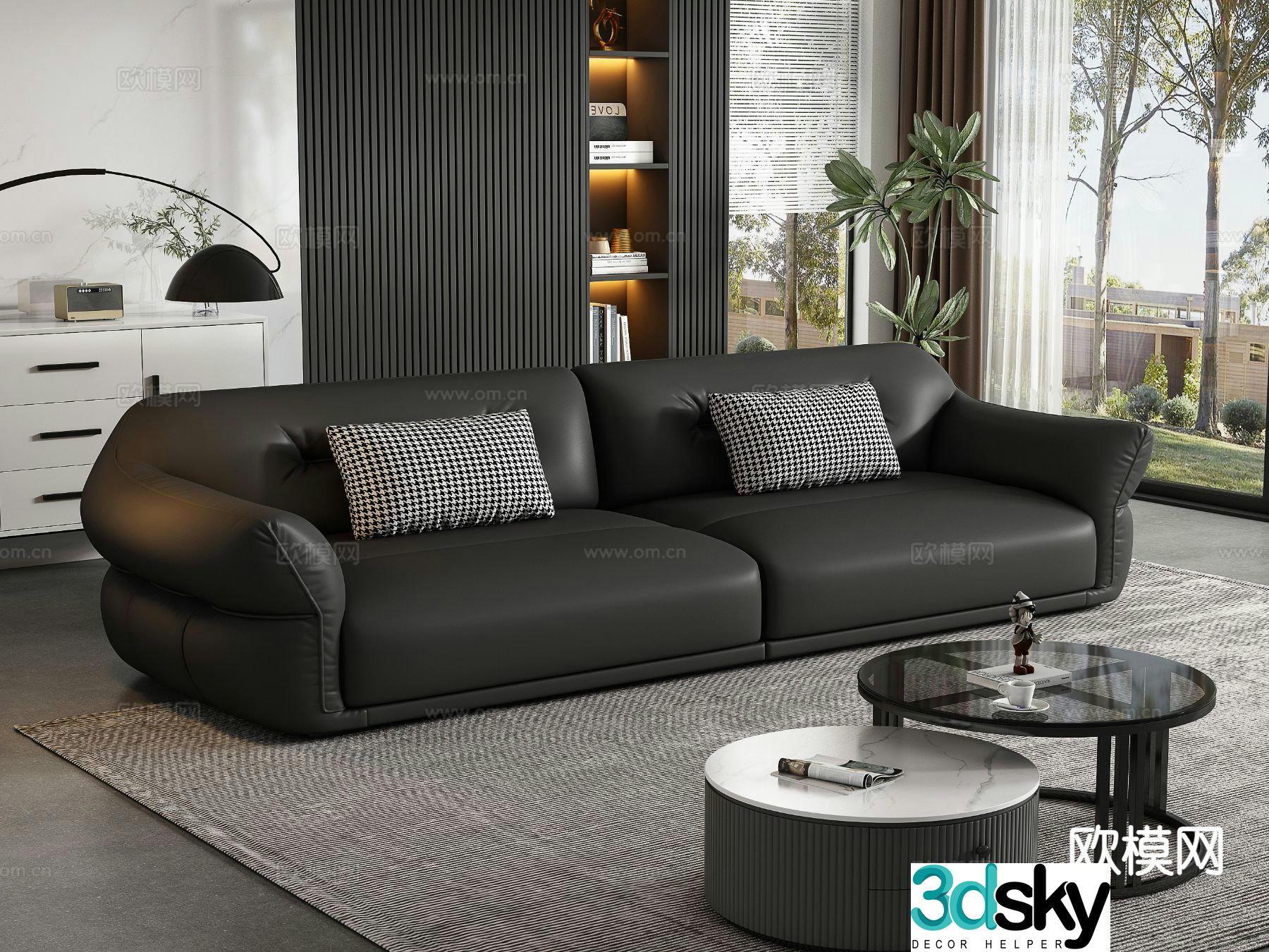 Modern leather sofa loveseat 3d model