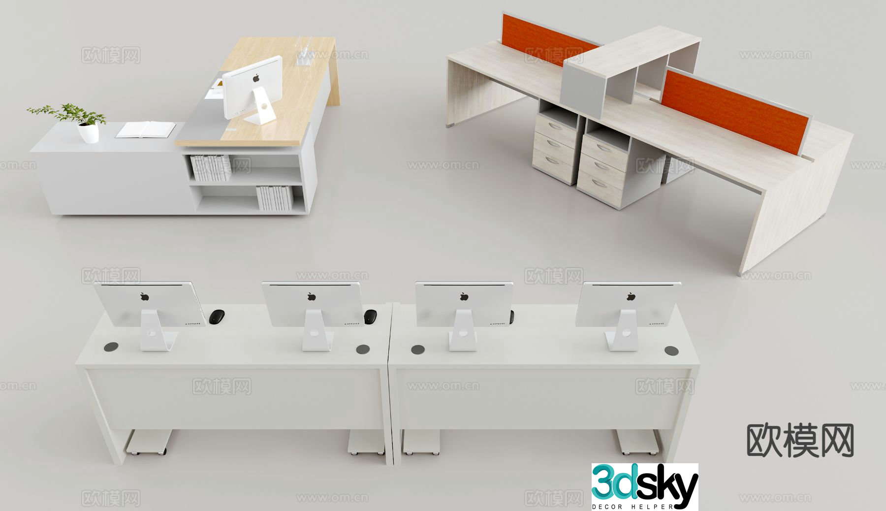 Office desk desk card space 3d model