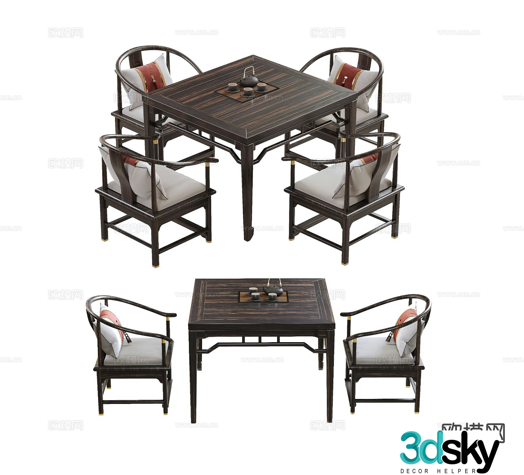 Chinese dining table and chairs Eight Immortals Table 3D Model