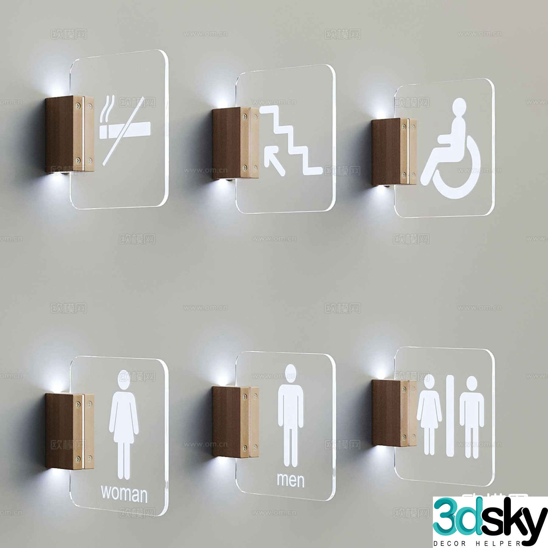 Illuminated sign, bathroom door sign, guide sign, icon 3d model