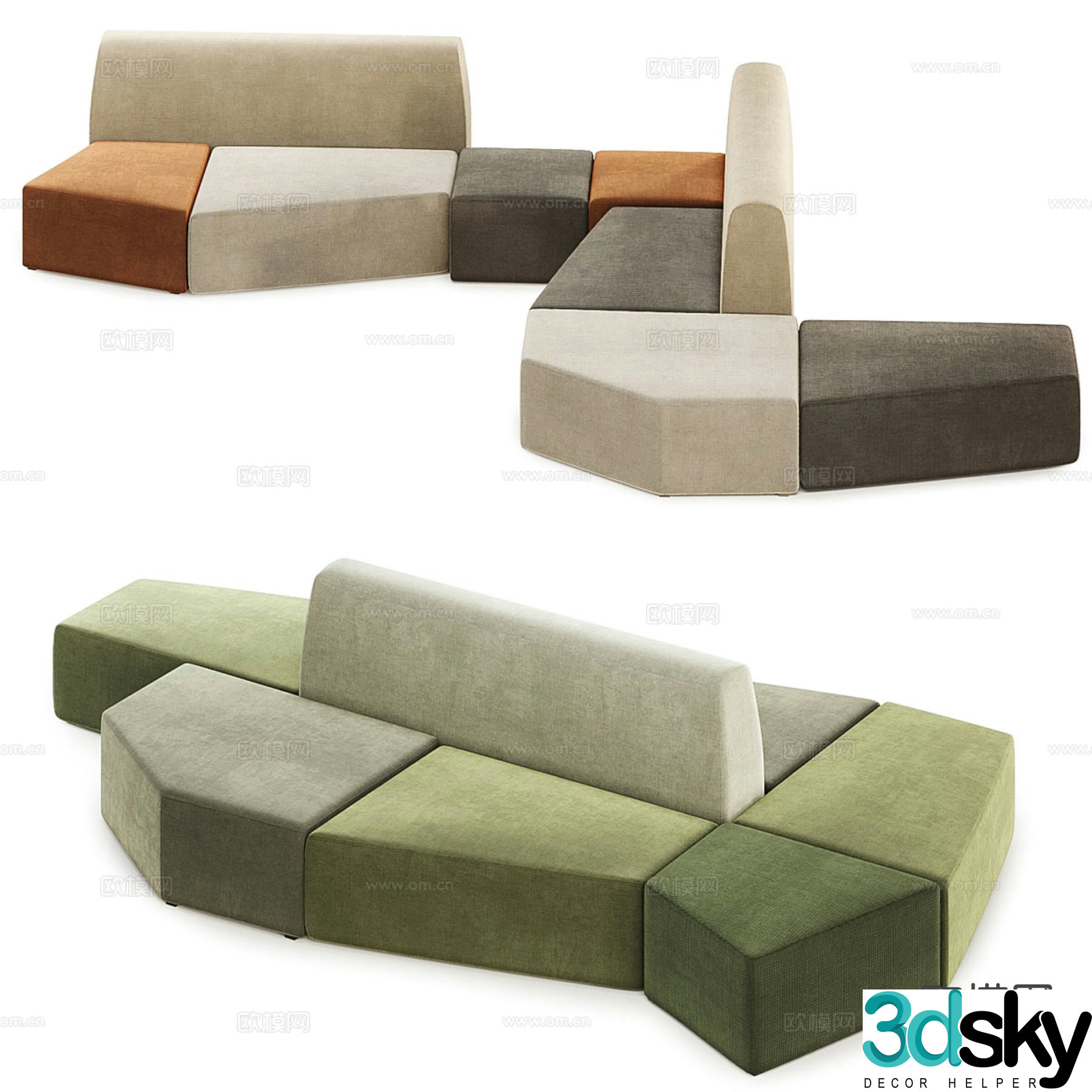 Modern multi-seater sofa 3d model