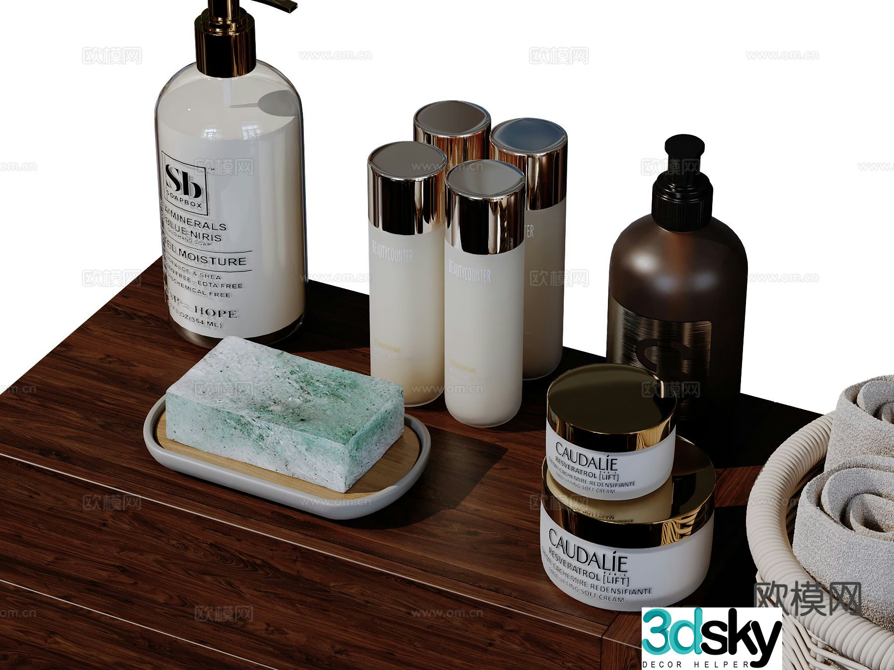 Modern bathroom accessories toiletries detergents 3D model