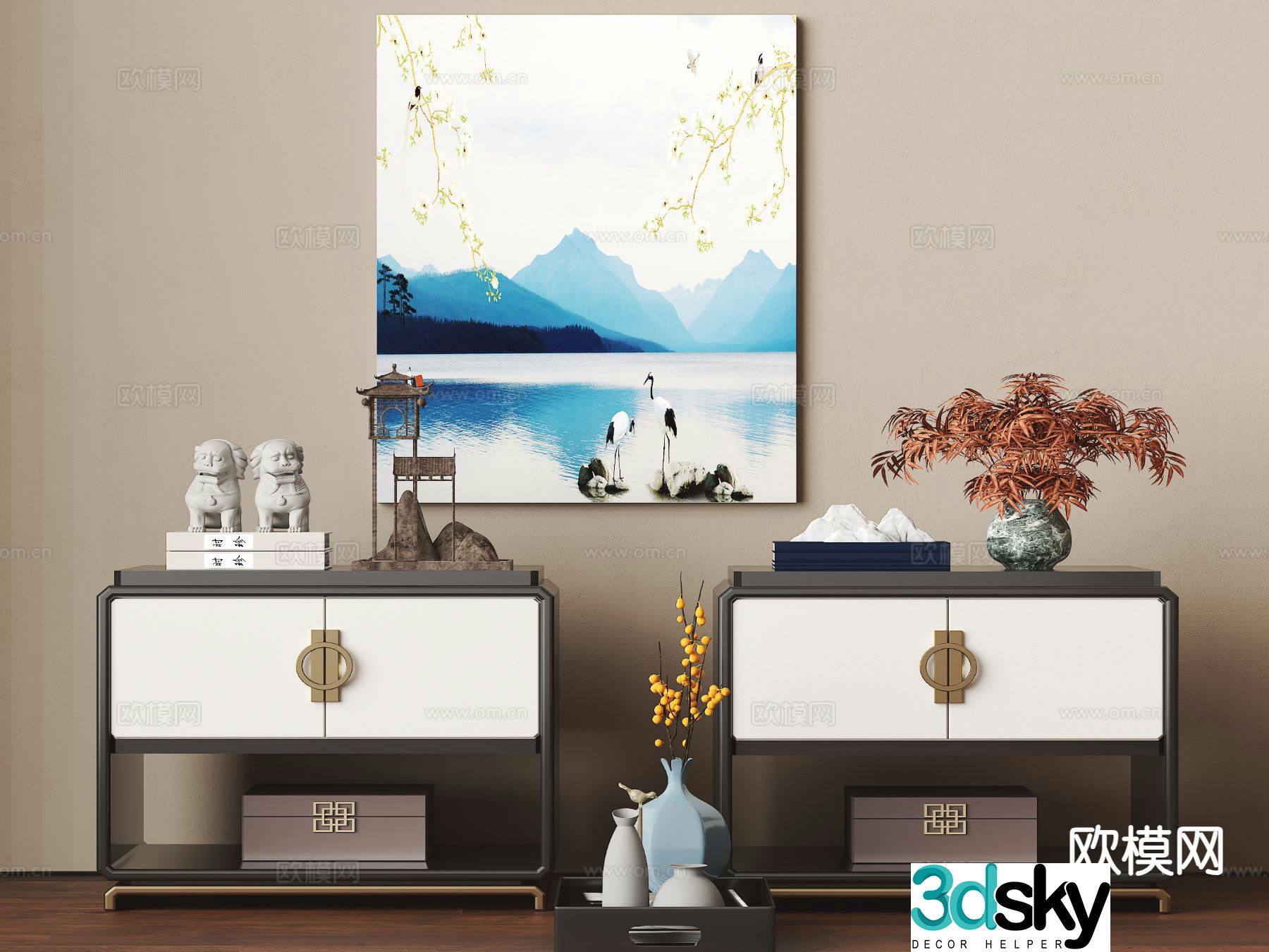 New Chinese style bedside table 3d model