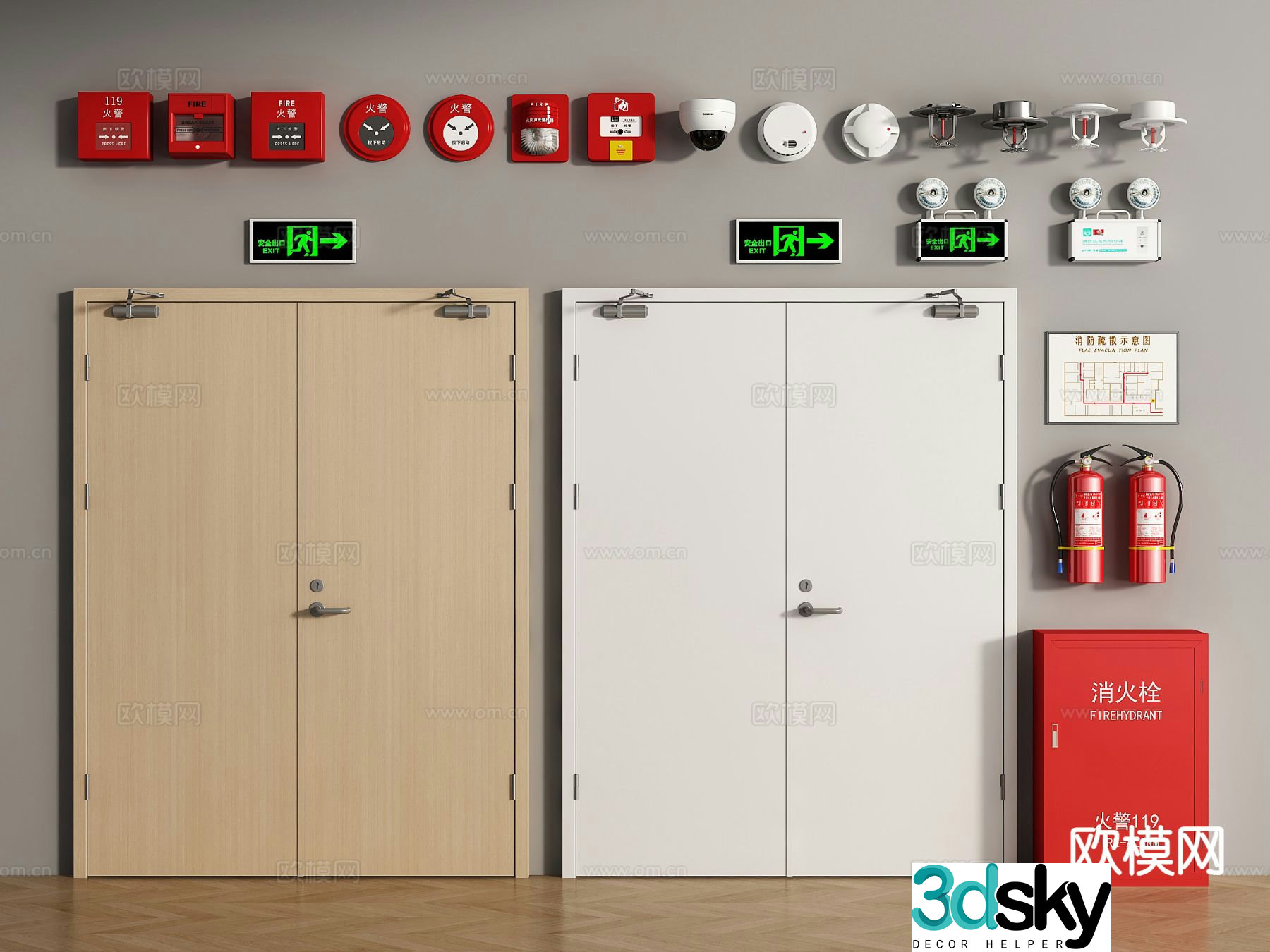 fire door alarm smoke detector 3d model