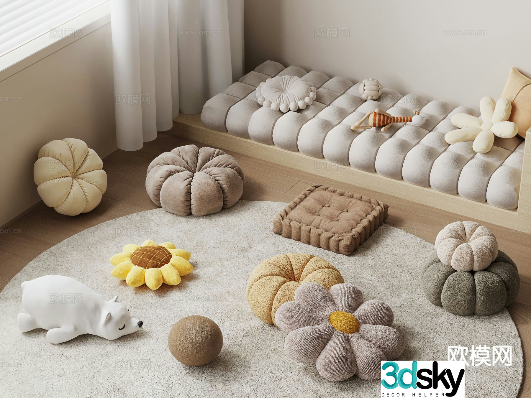 Modern bay window cushion cushion cushion 3d model