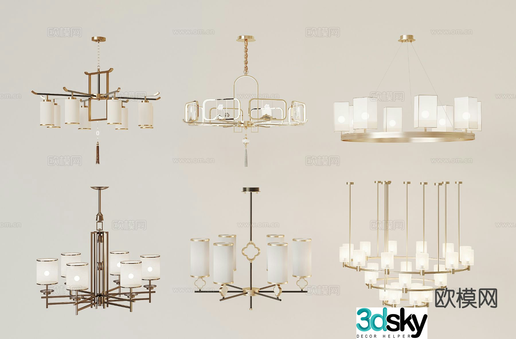 New Chinese style chandelier hall chandelier 3d model