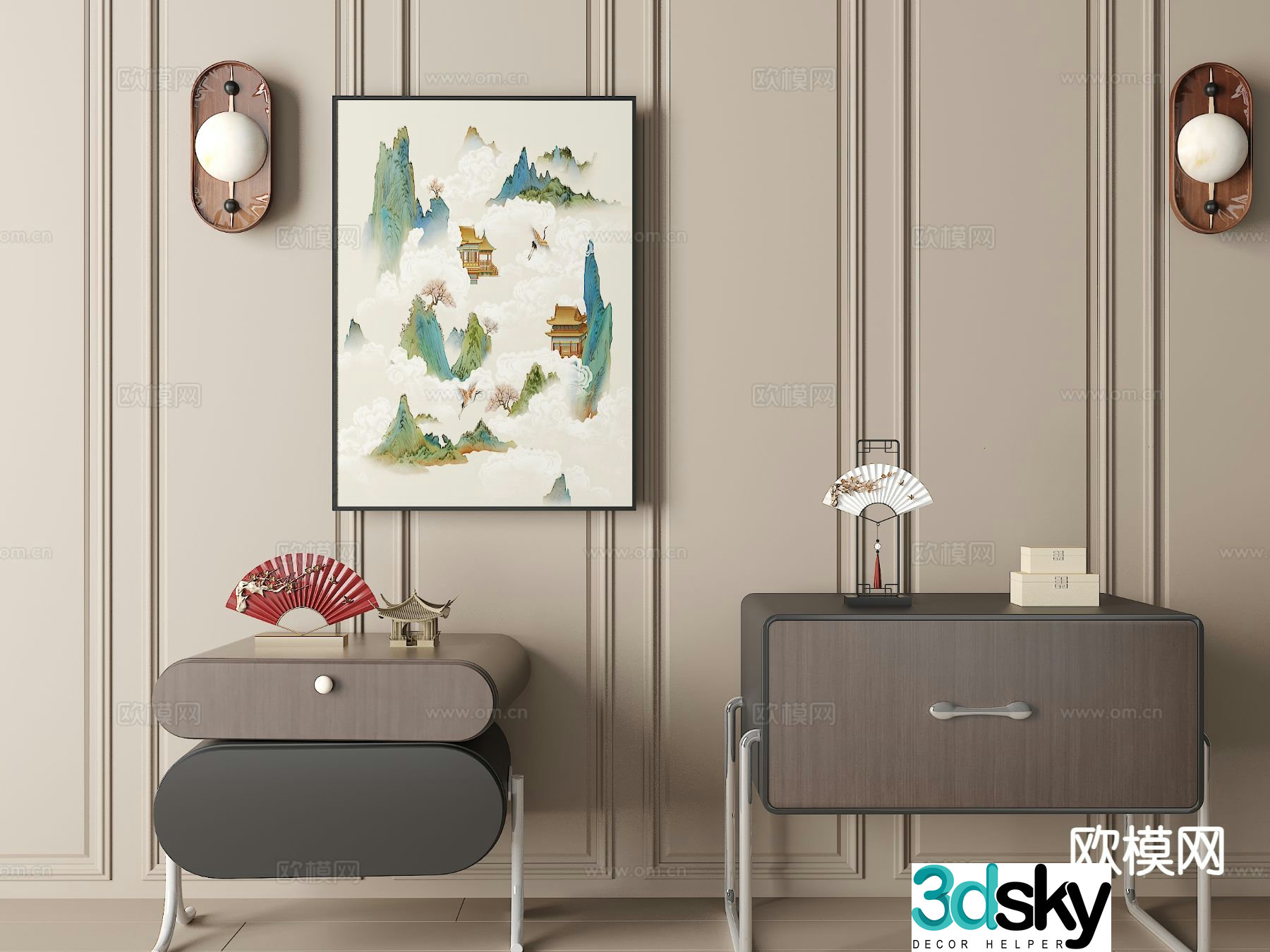 New Chinese style bedside table 3d model