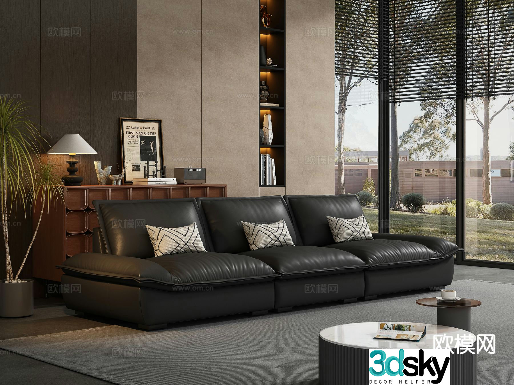 Modern upholstered sofa three-person sofa 3D model