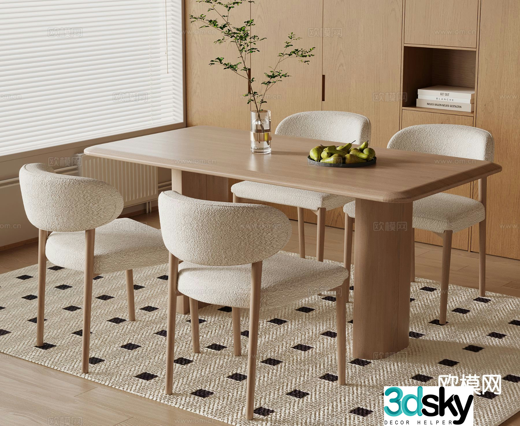 Nordic dining table and chairs strip dining table 3d model