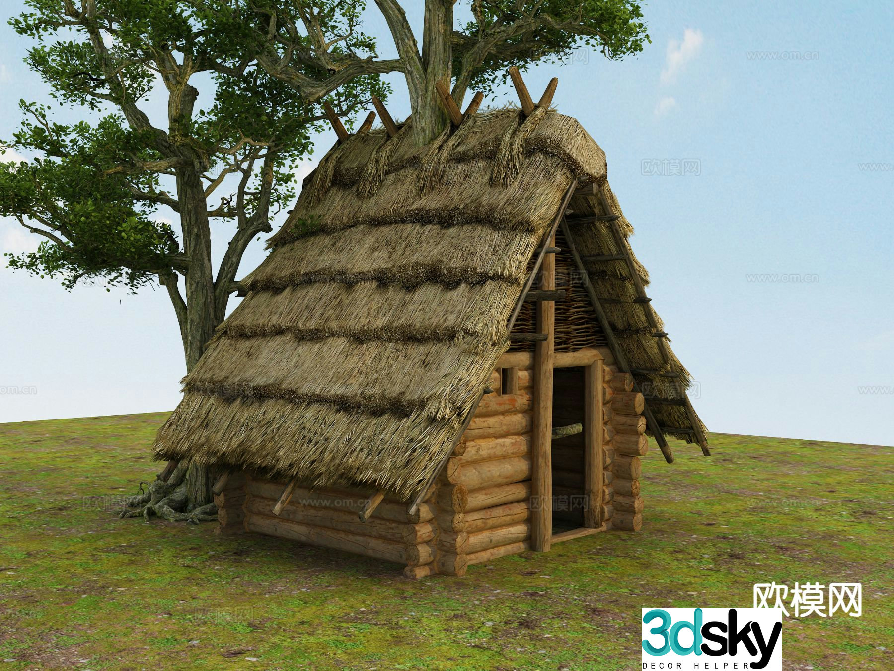 Chinese wooden house straw rural house rural residential appearance 3D model