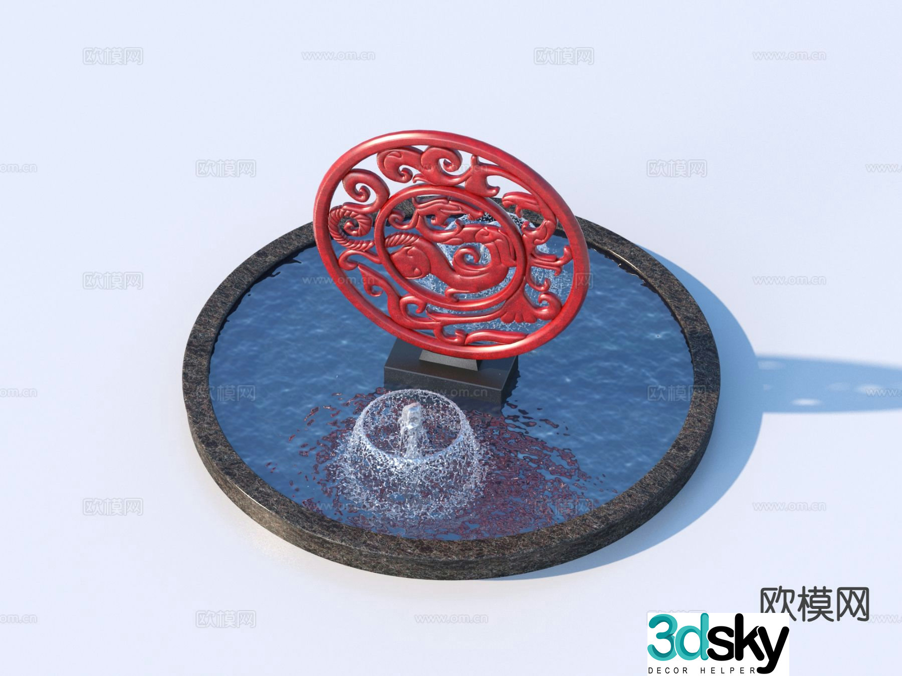 New Chinese-style urban sculpture water fountain landscape sculpture 3D model