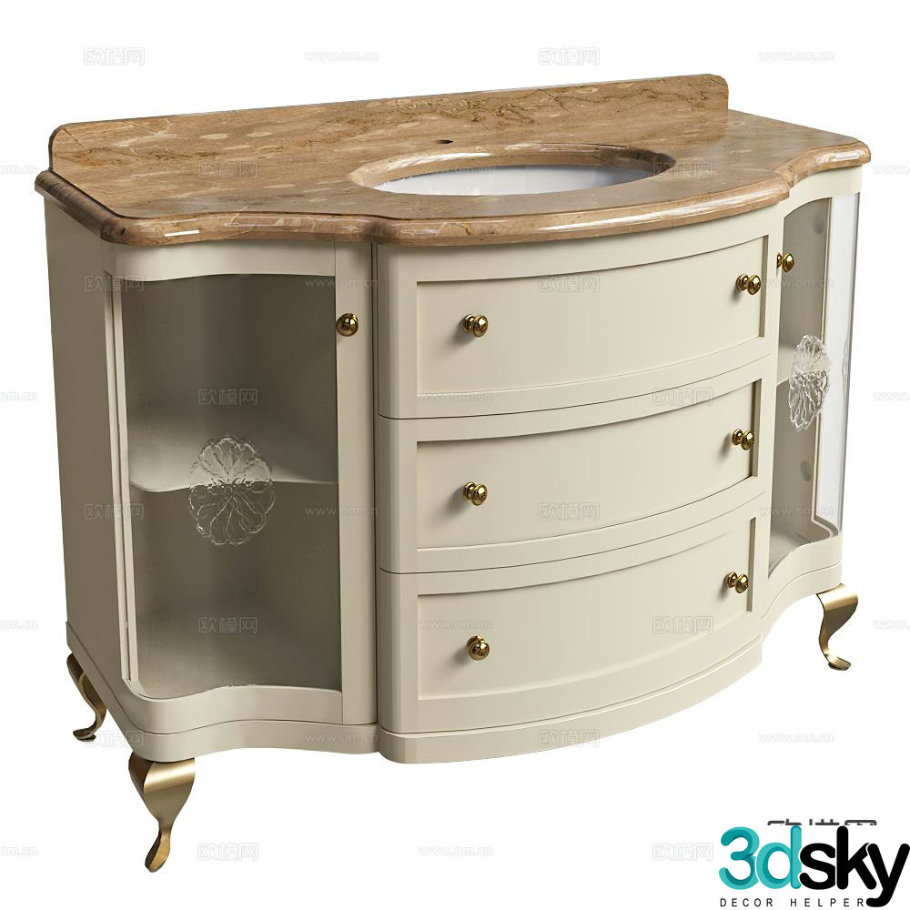 European style bathroom cabinet wash basin 3d model