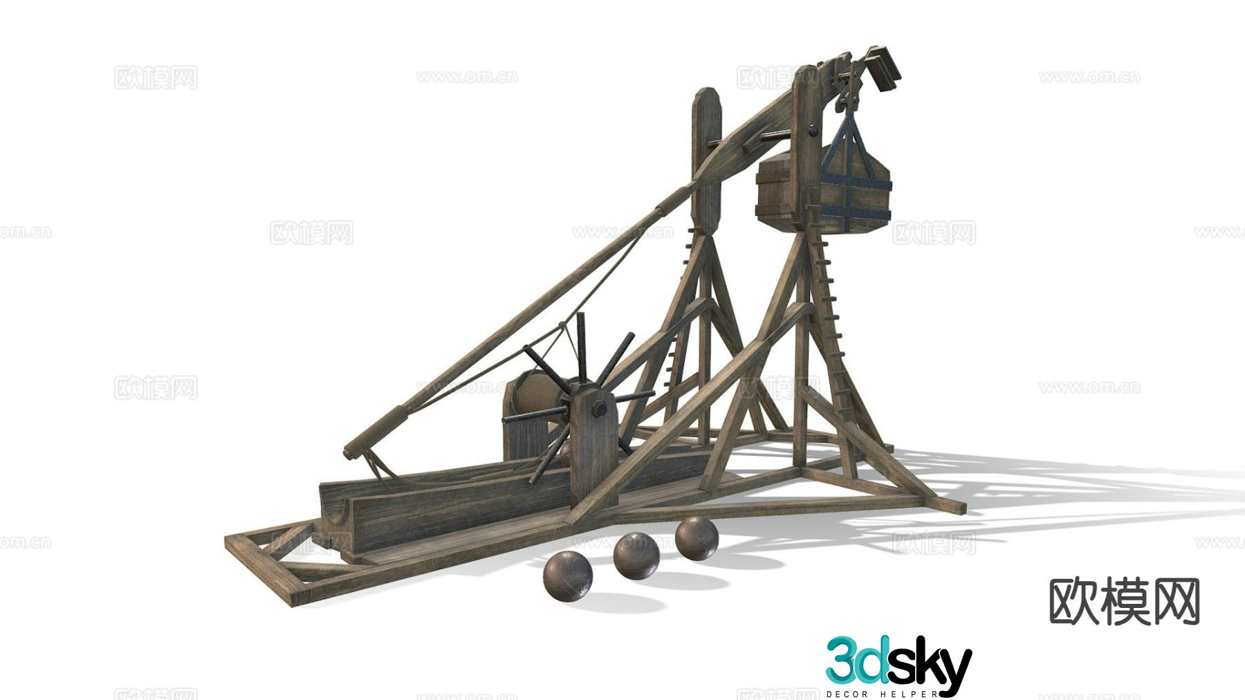Medieval trebuchet siege weapon 3d model