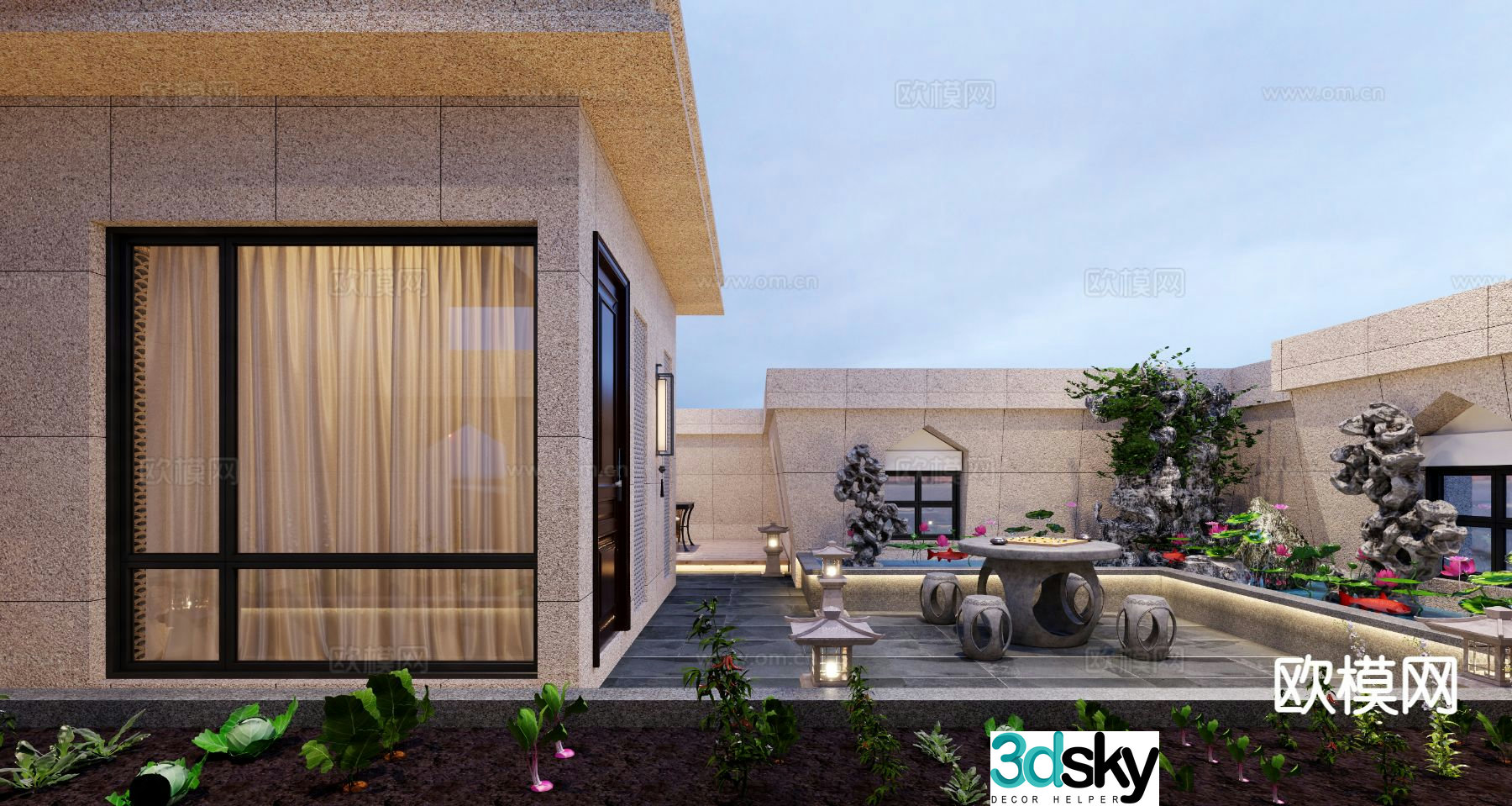Modern balcony terrace roof garden 3d model