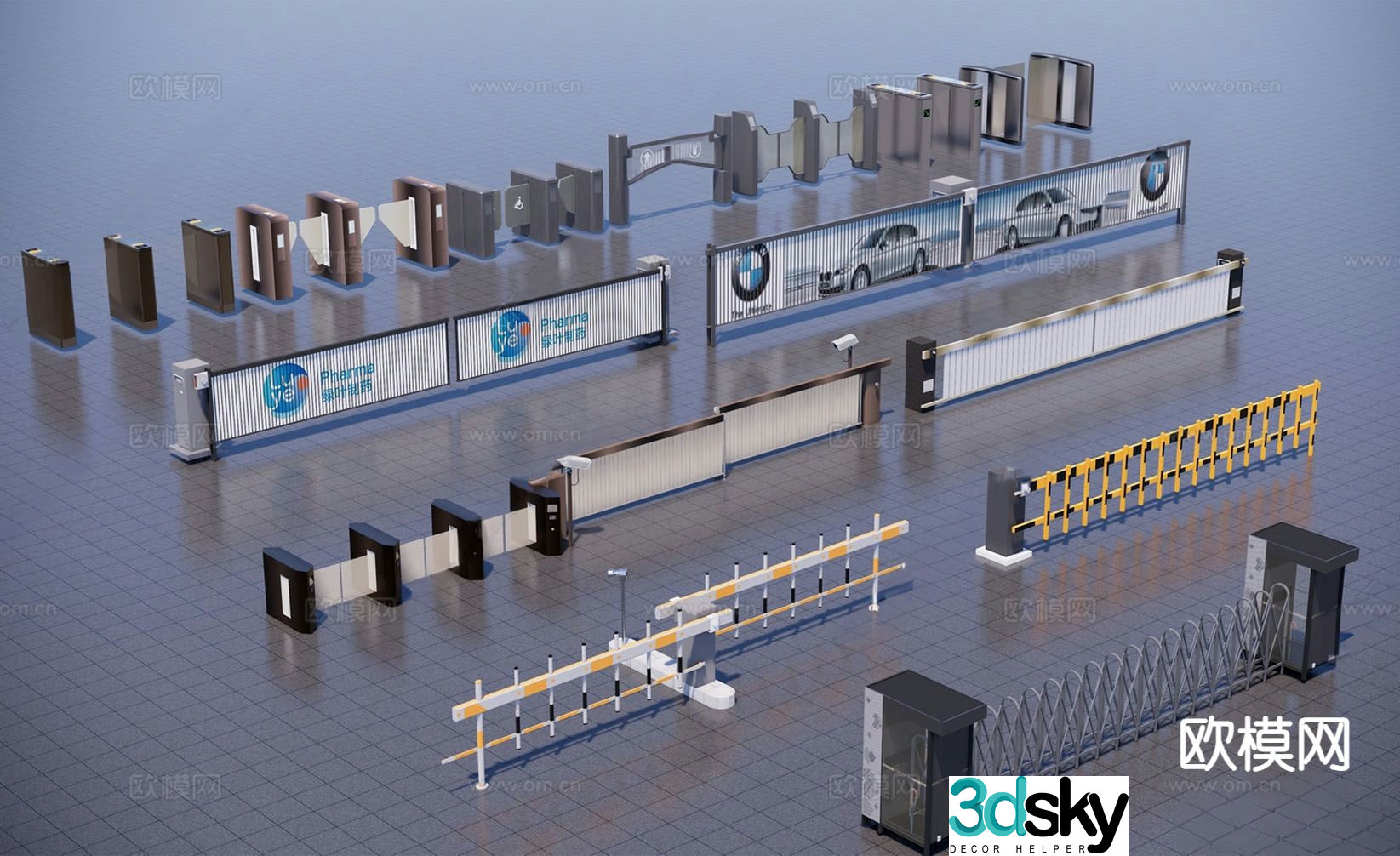 Modern barrier gate access control machine 3d model