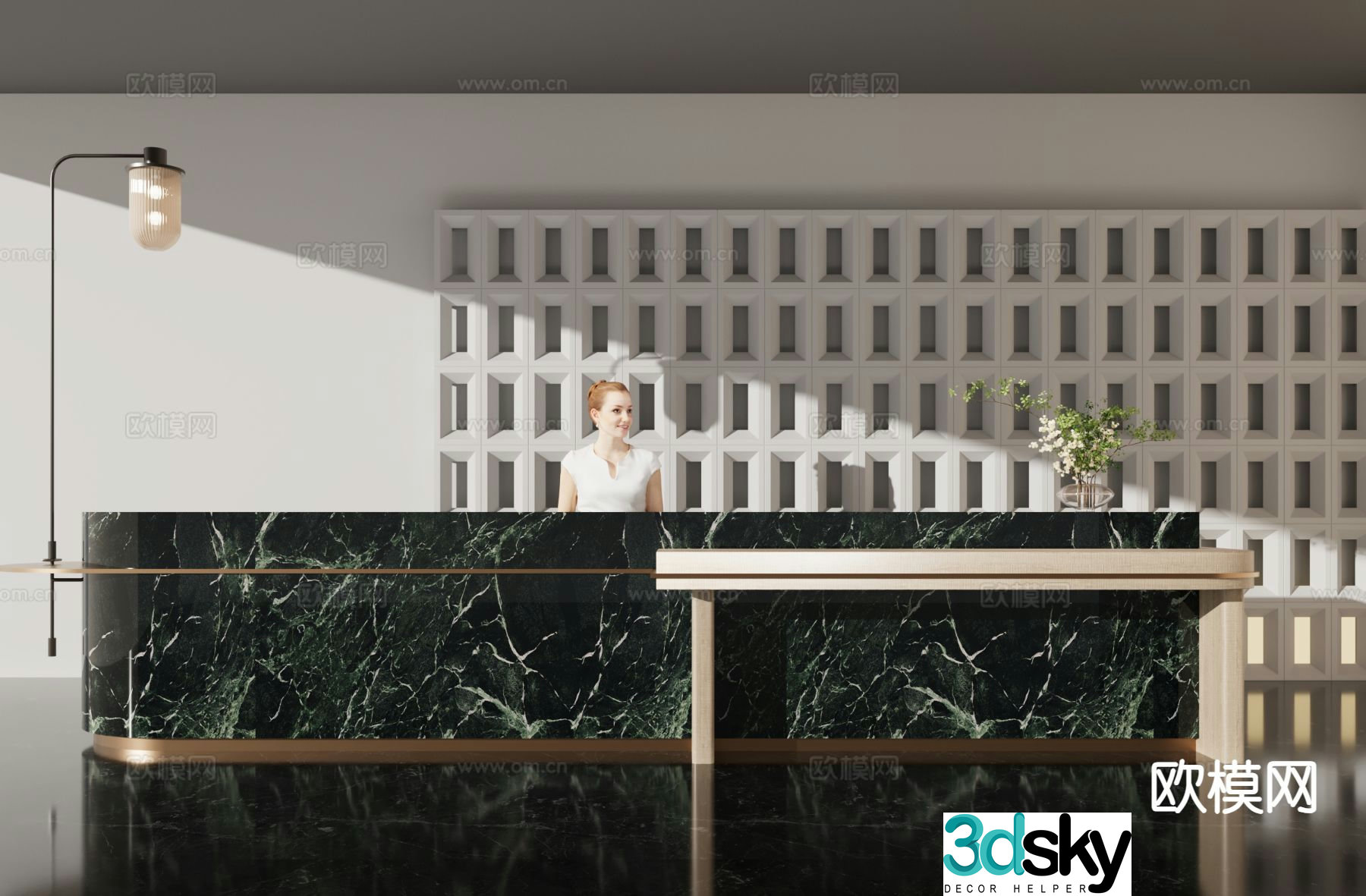 Light luxury front desk reception desk 3D model