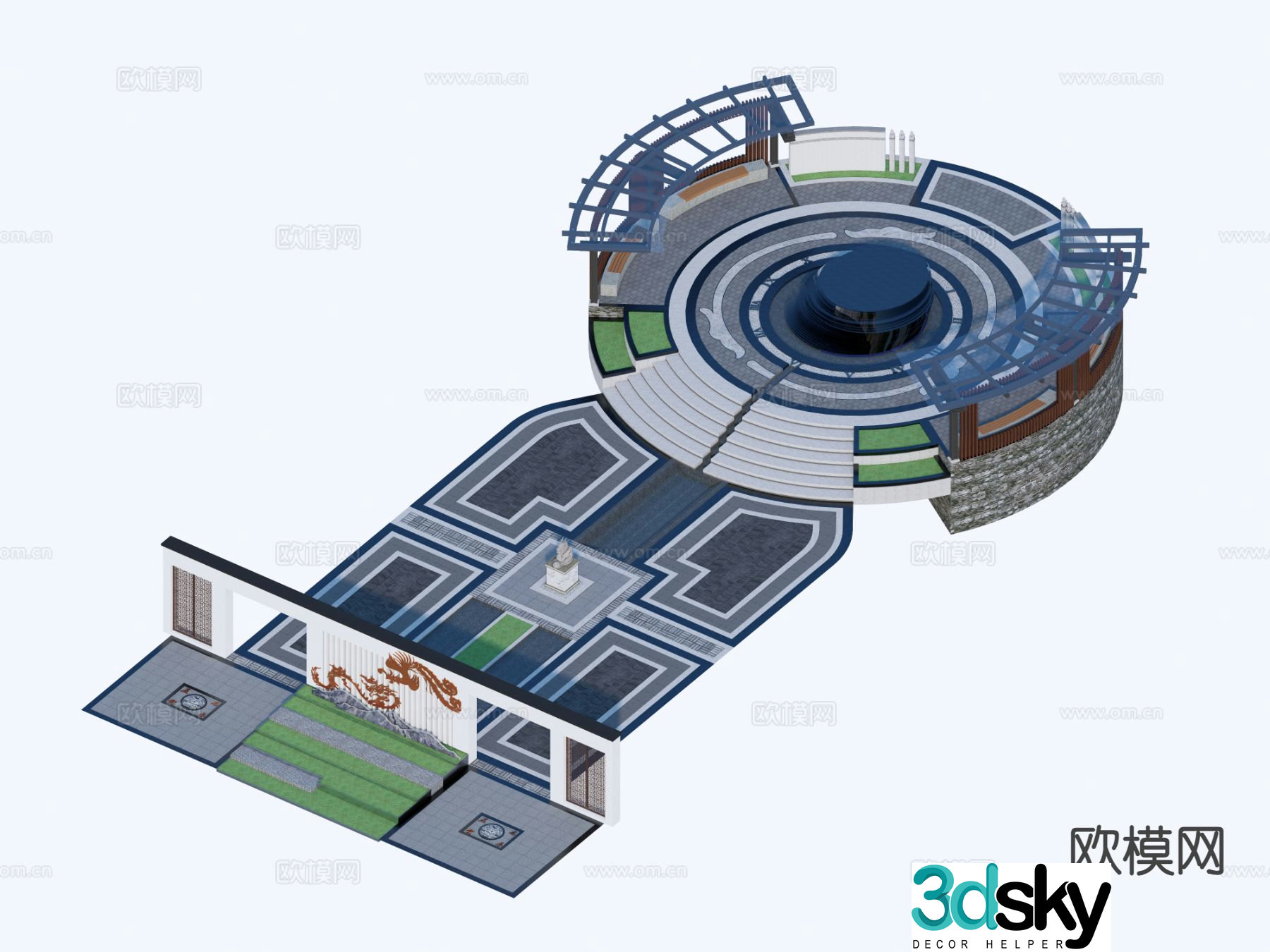 New Chinese style square park landscape 3d model