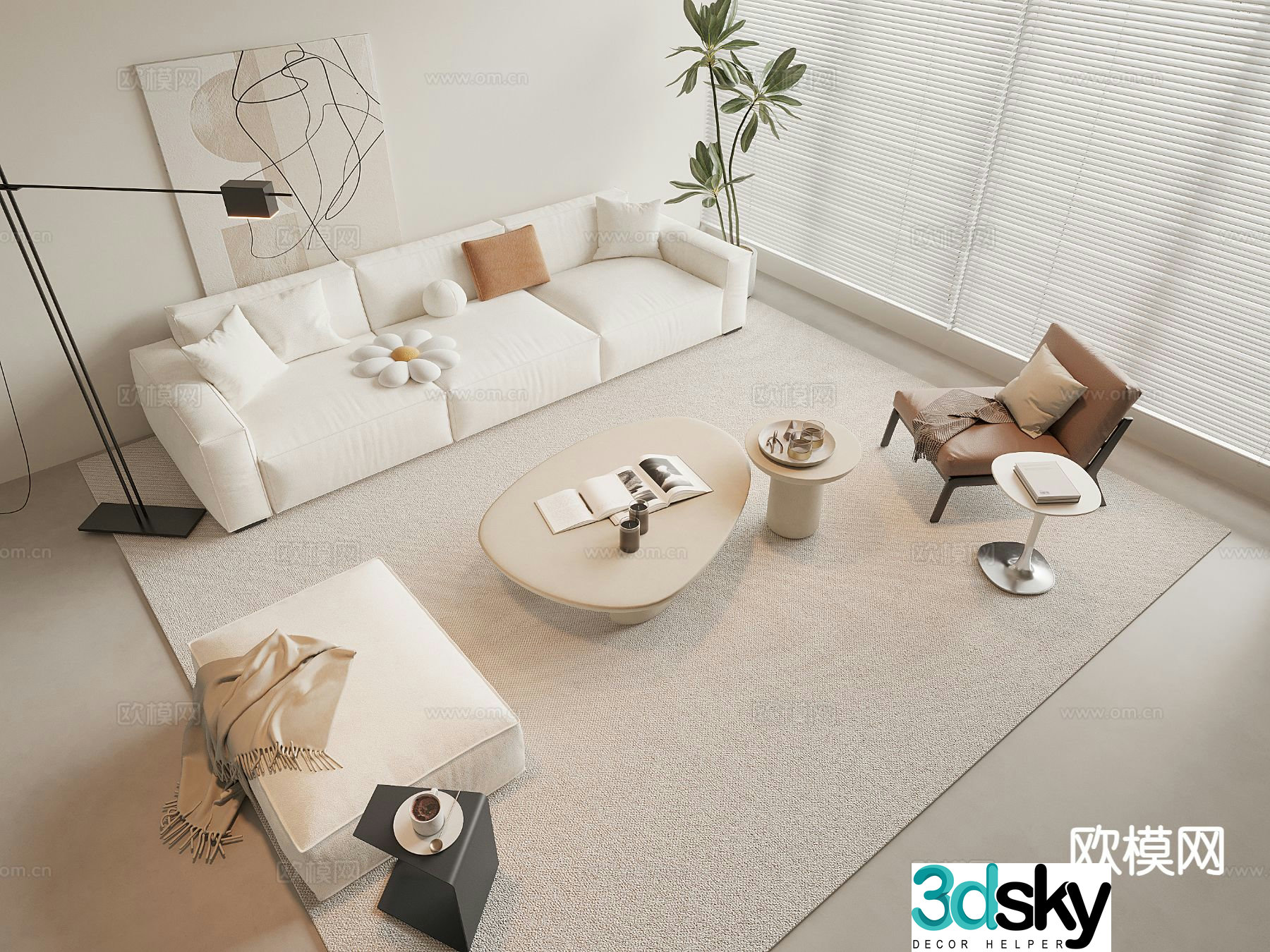 Cream style modular sofa 3d model