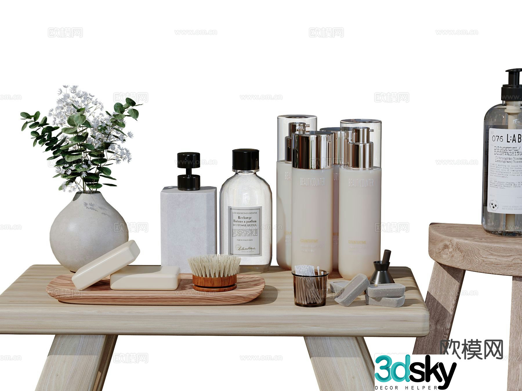 Modern bathroom accessories toiletries detergents 3D model