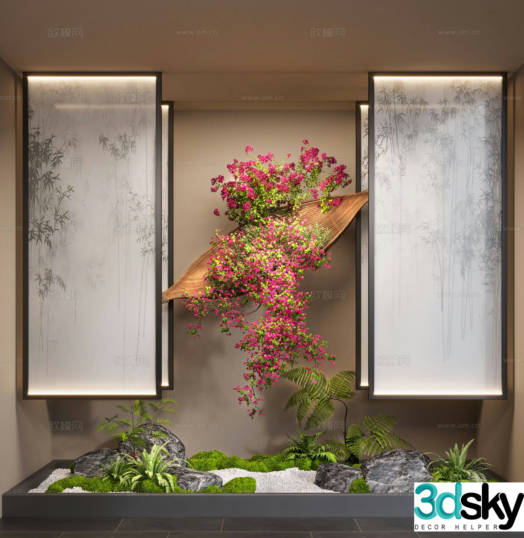 Modern interior installation indoor landscaping flower border sculpture 3d model