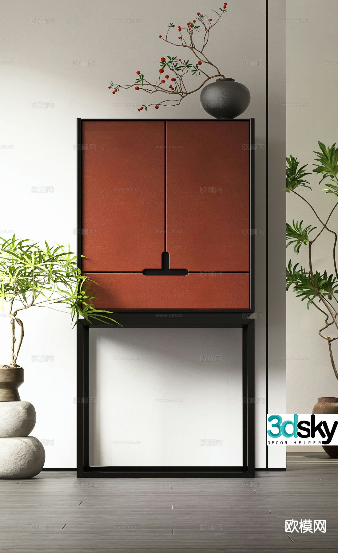 New Chinese style entrance cabinet side cabinet 3D model