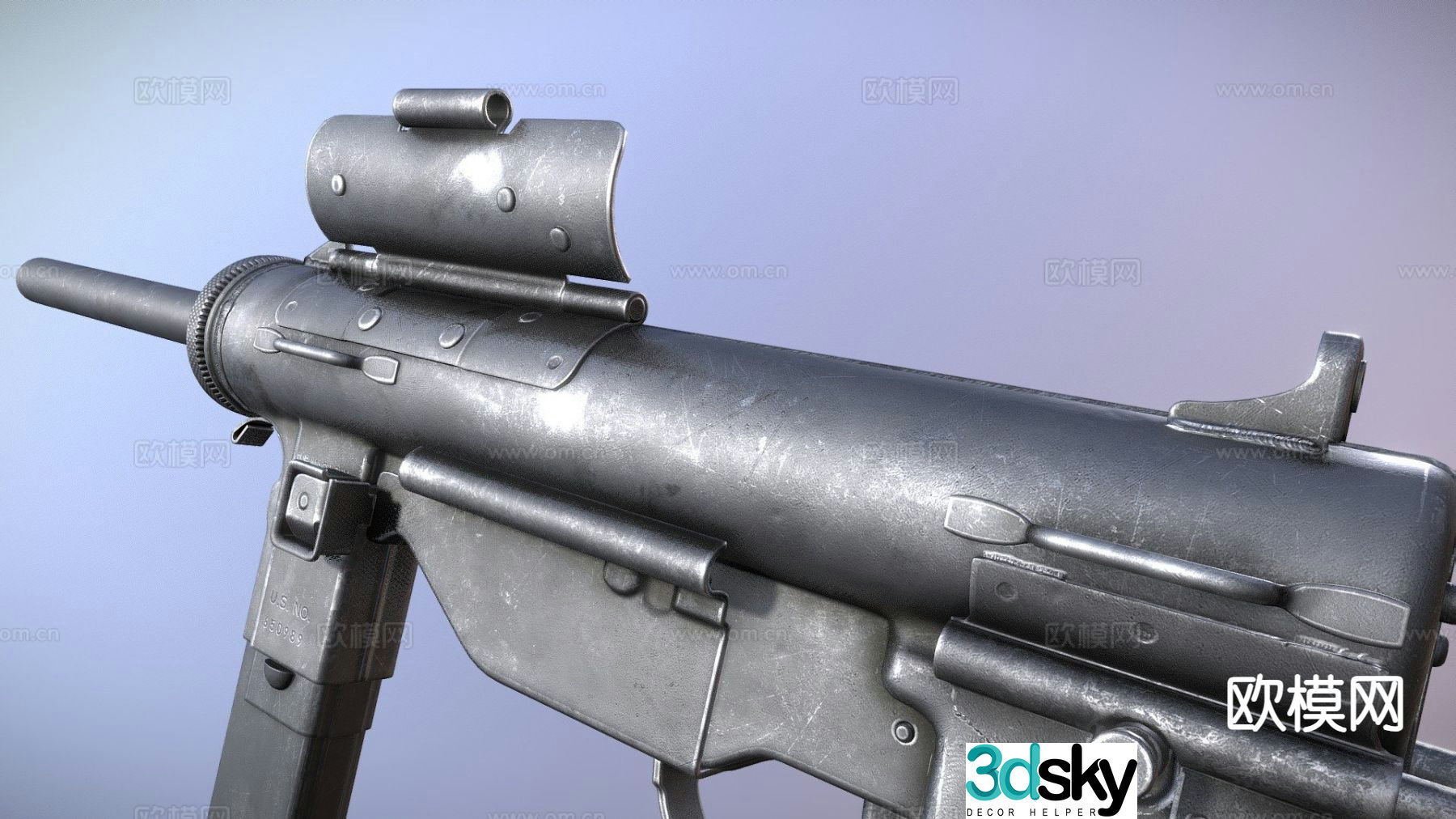 M3A1 machine gun gun firearm weapon 3d model