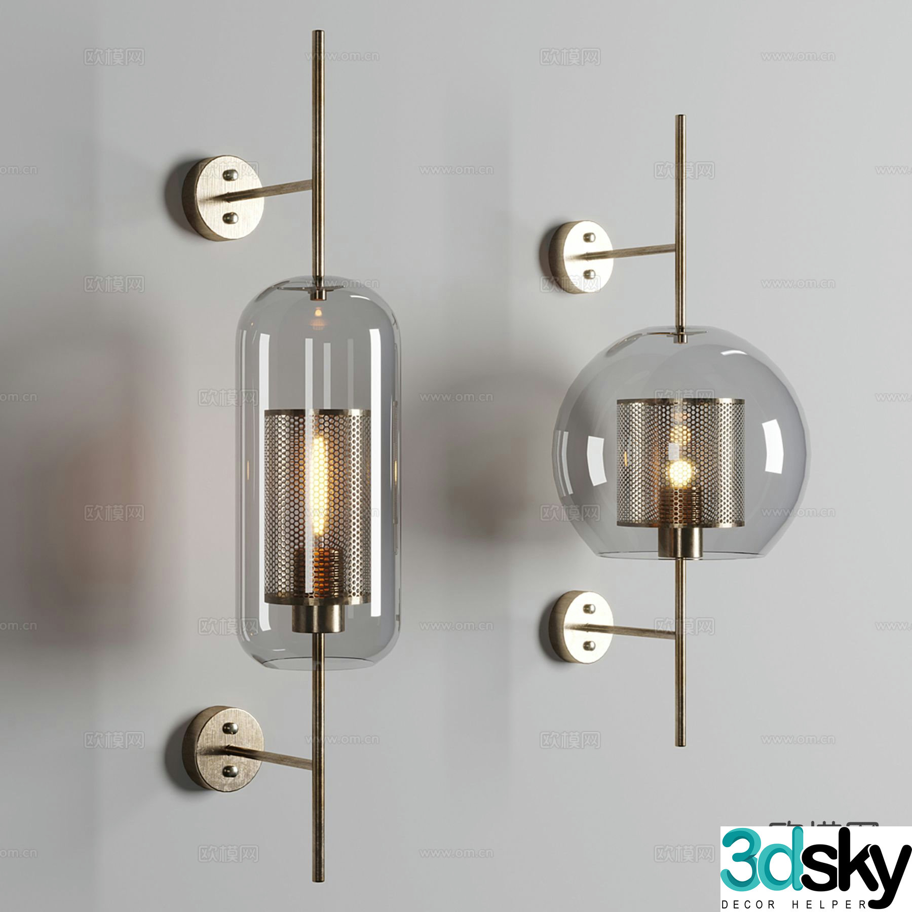 Modern metal wall light glass wall light 3d model