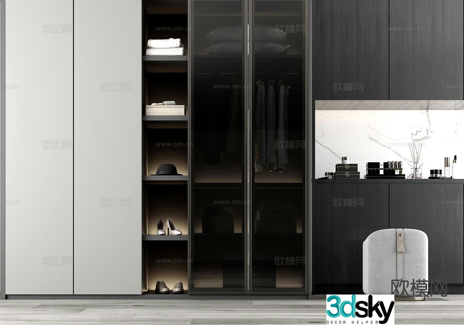 Light luxury wardrobe 3D model