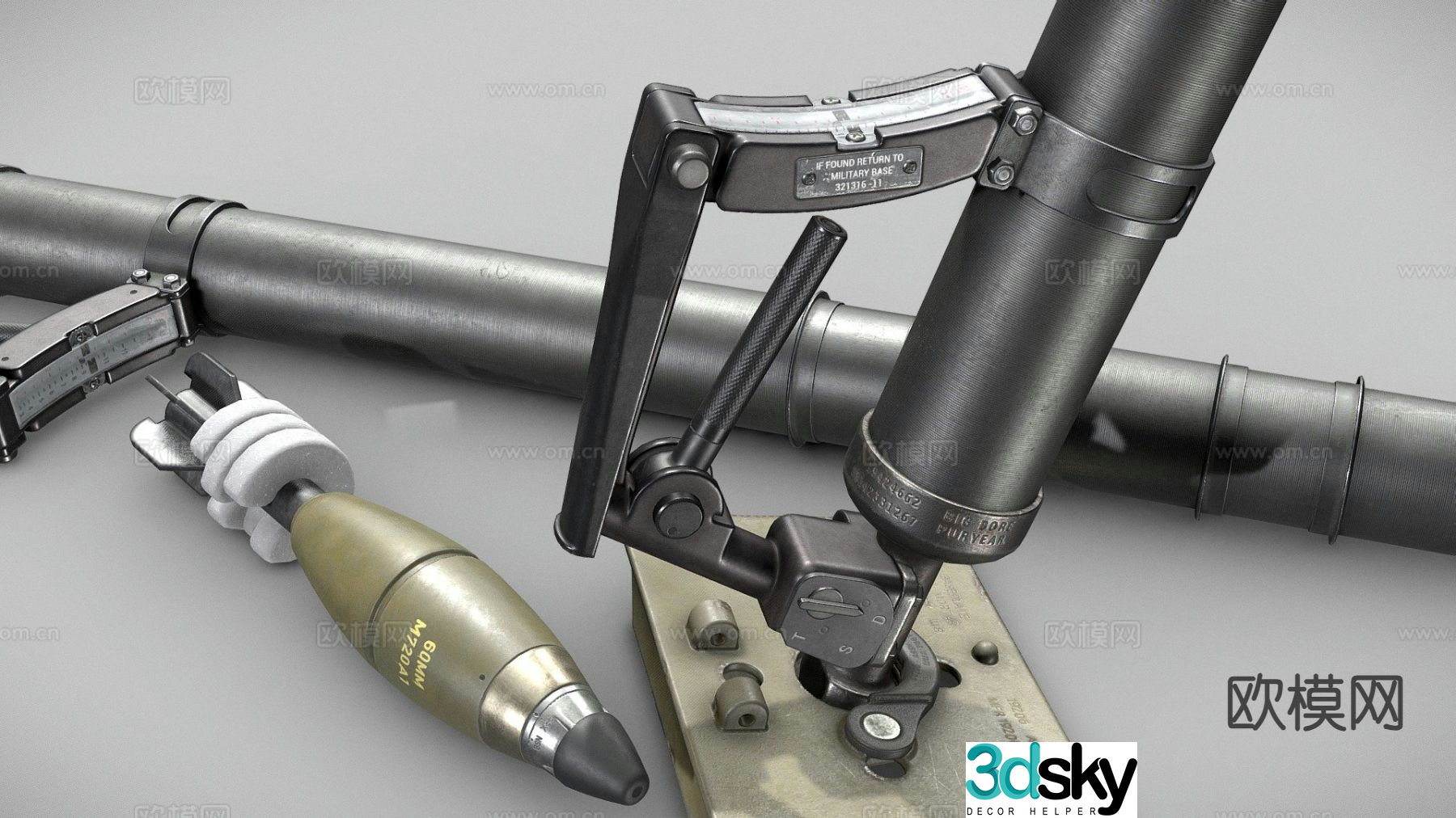 m224 mortar cannon weapon 3d model