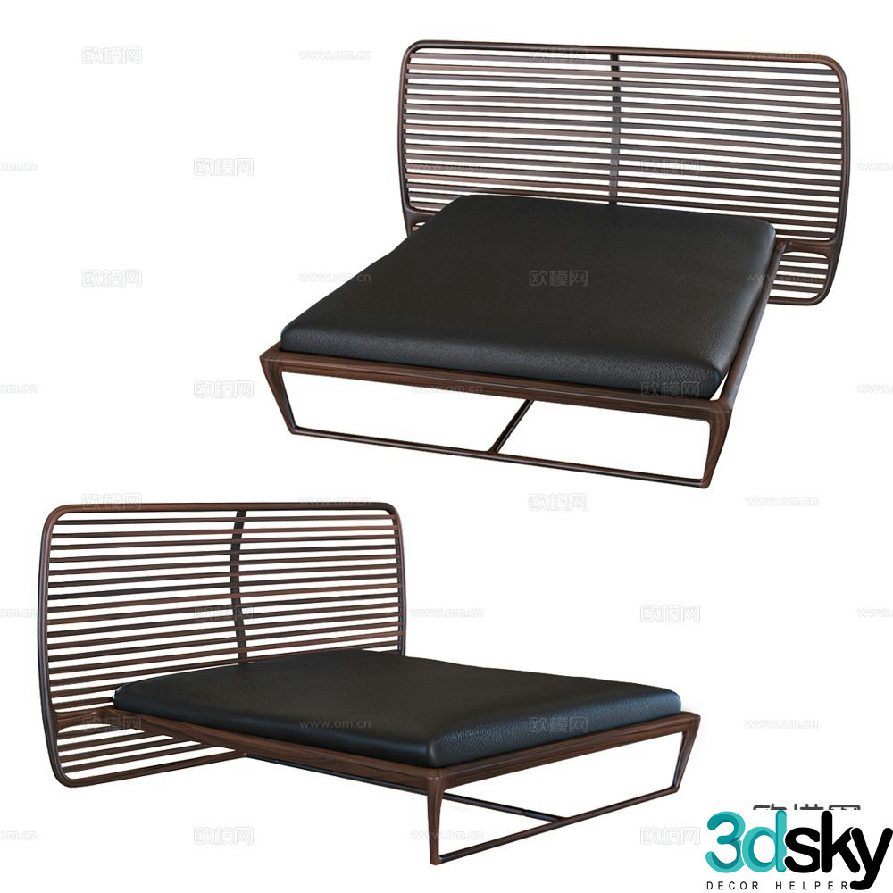 Wabi-sabi double bed 3d model