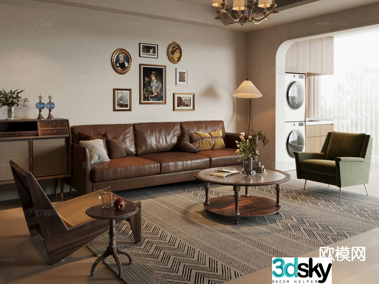 Medieval style leather sofa modular sofa 3d model