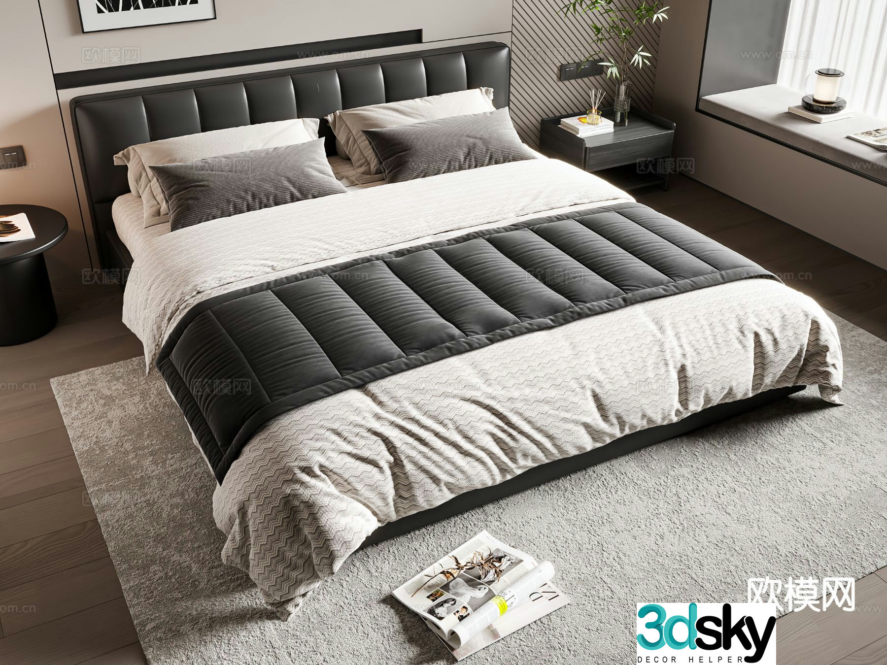 Modern double bed 3d model