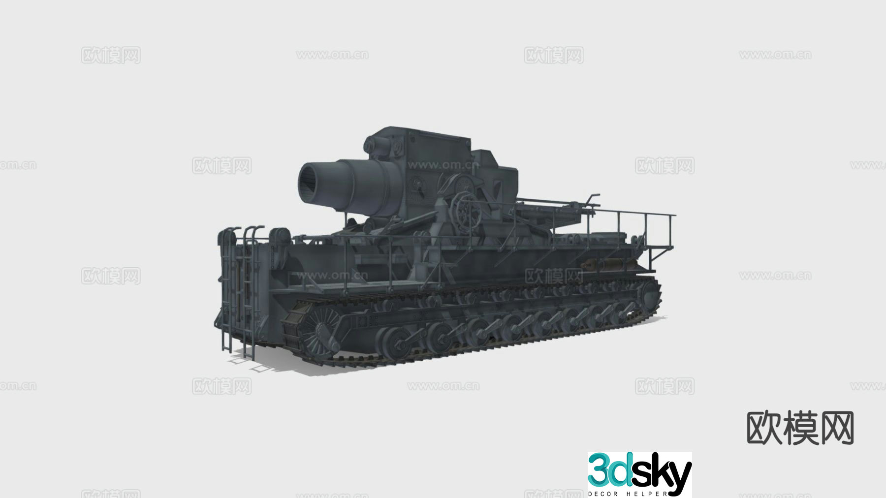 siege mortar cannon tracked vehicle 3d model