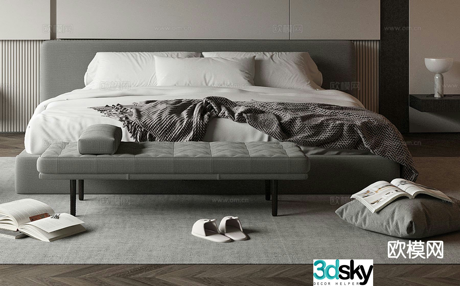 Modern double bed 3d model