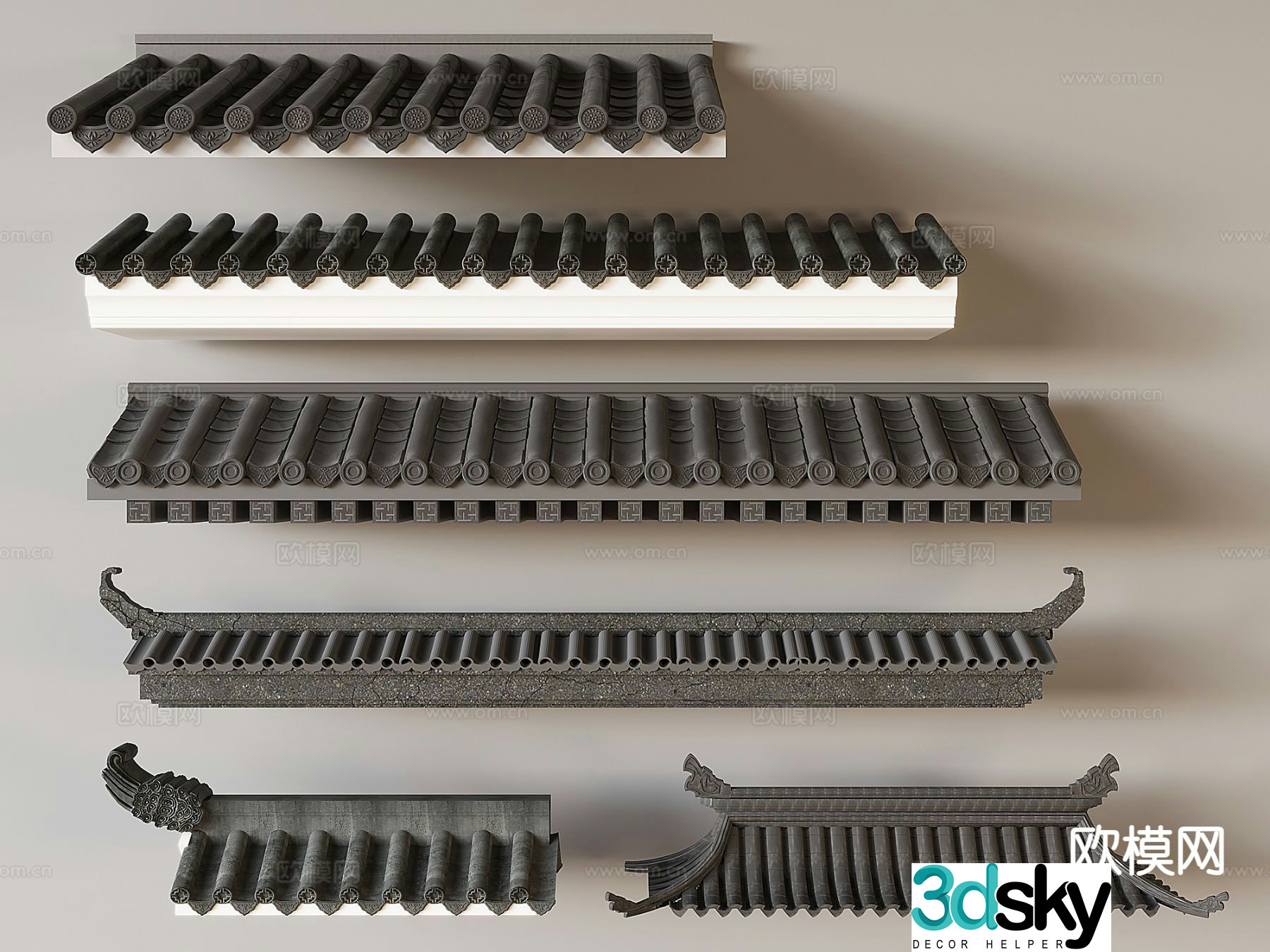 Chinese ancient building eaves roof building components 3D model